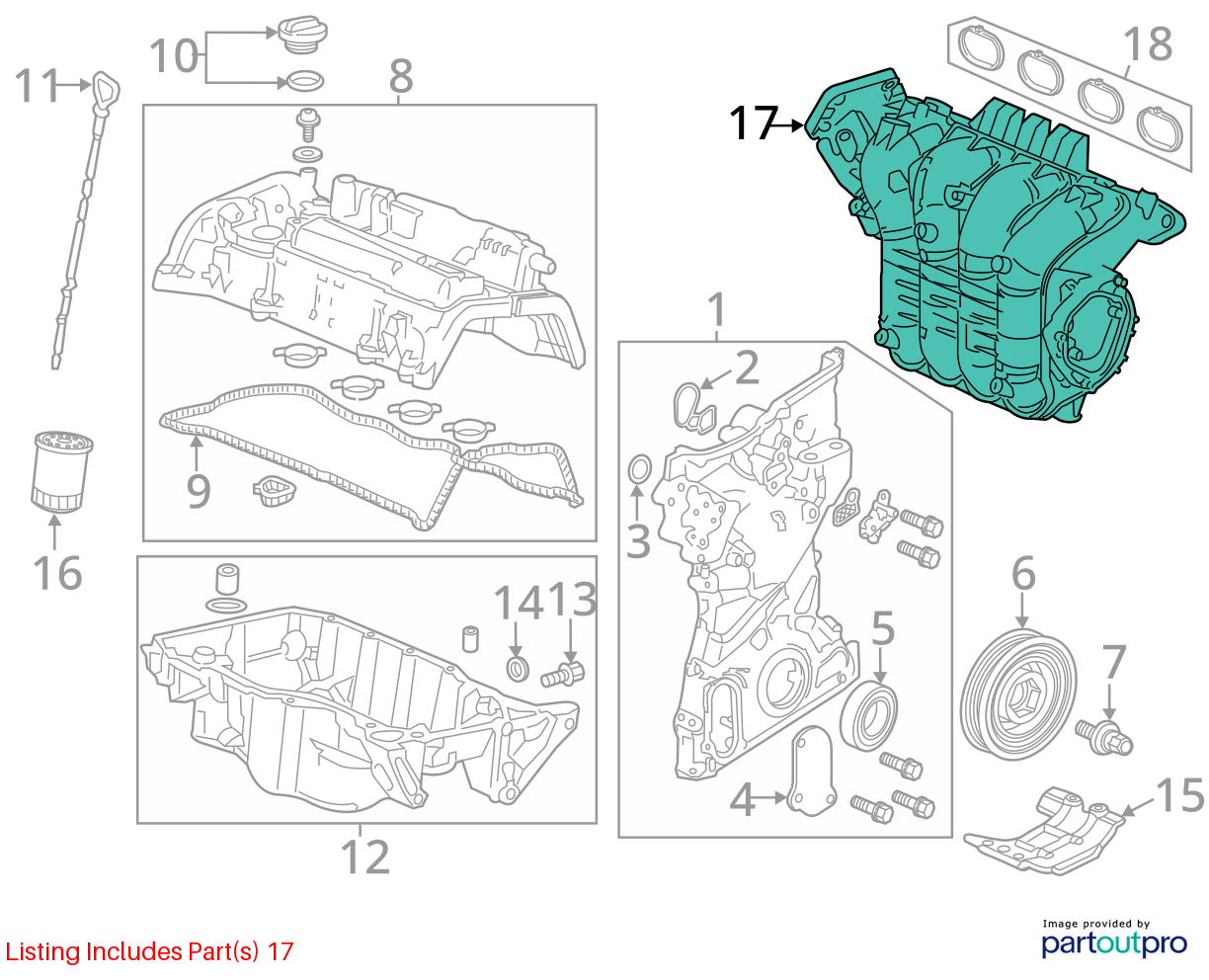 2016 - 20212ACURA ILX 2.4L ENGINE INTAKE MANIFOLD OEM 2020 2019 2018 2017