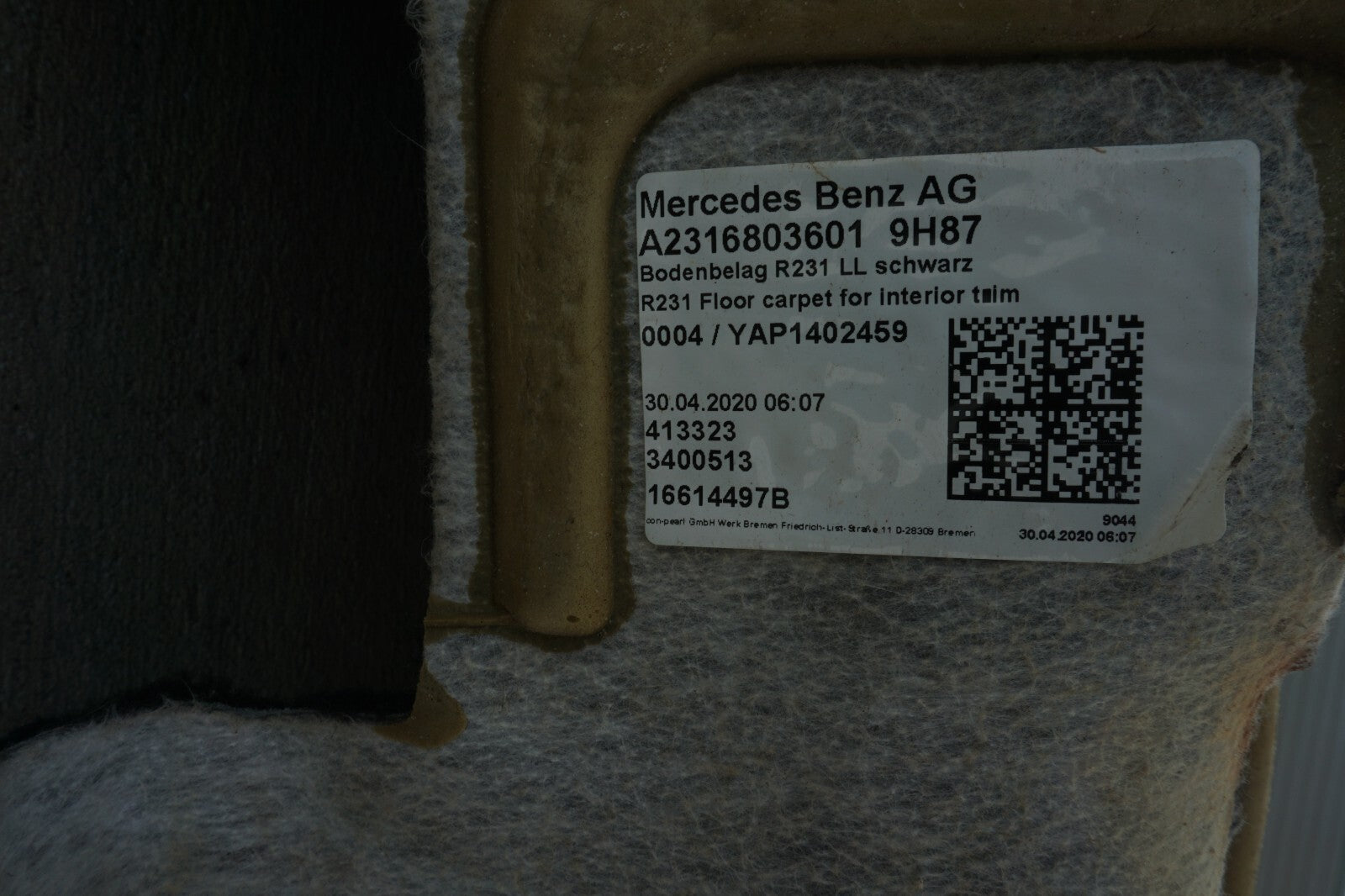 2013-2020  Mercedes SL400 SL450 SL550 SL63 SL65 Floor Carpet  OEM
