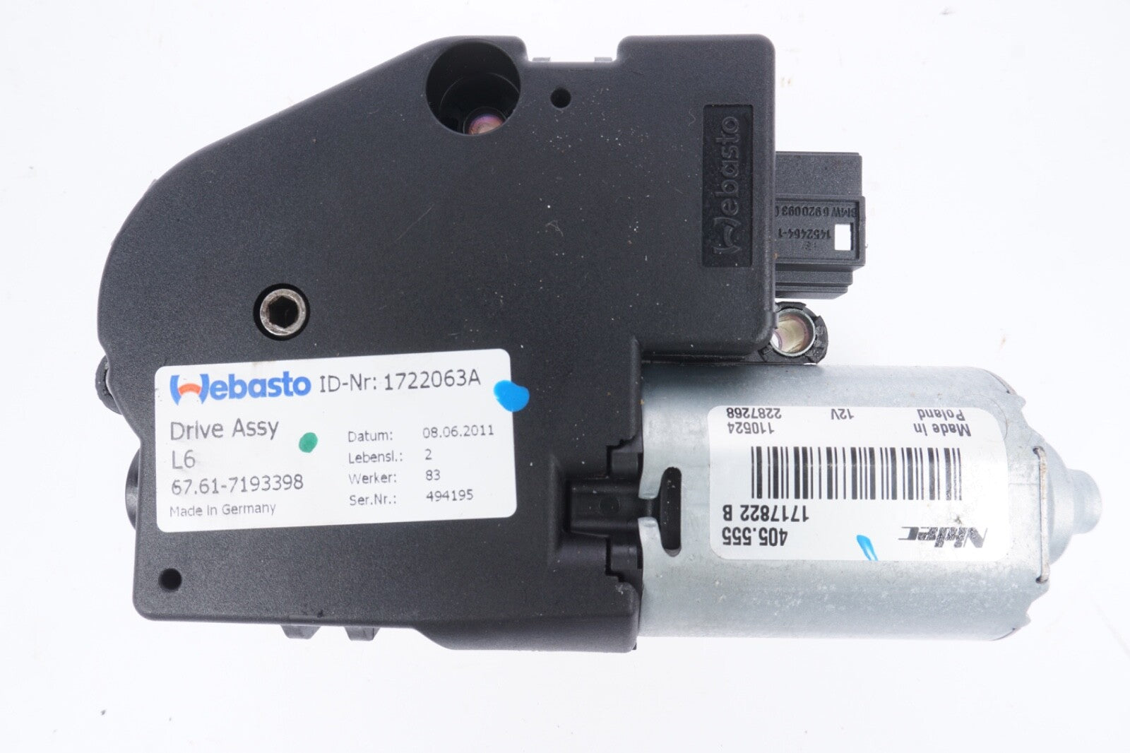 09-15 BMW 750Li F01 F02 Upper Overhead Sunroof Adjustment Motor Oem