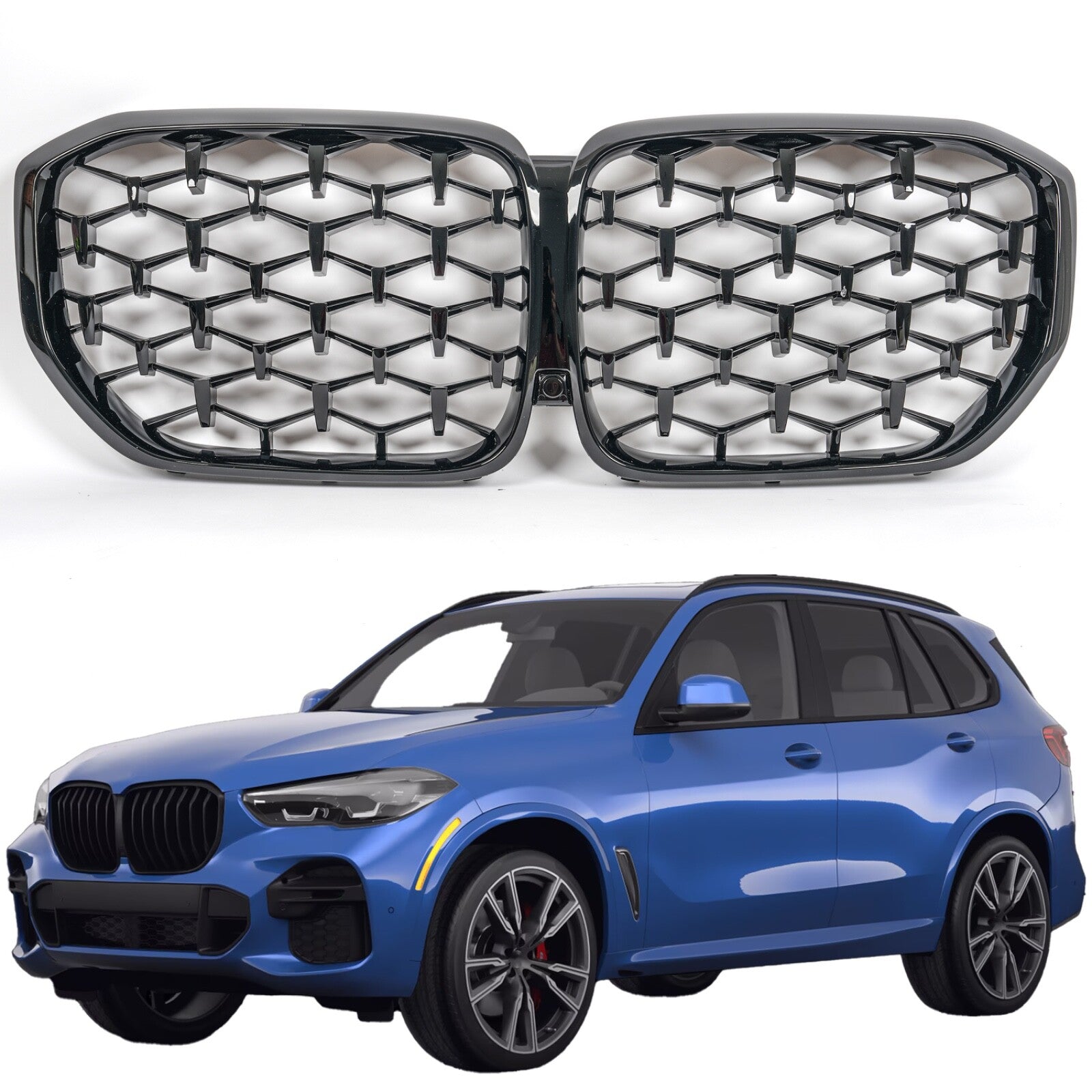 For 2019 - 2022 BMW X5 G05 Diamond Glossy Black Front Bumper Mesh Grille Grill