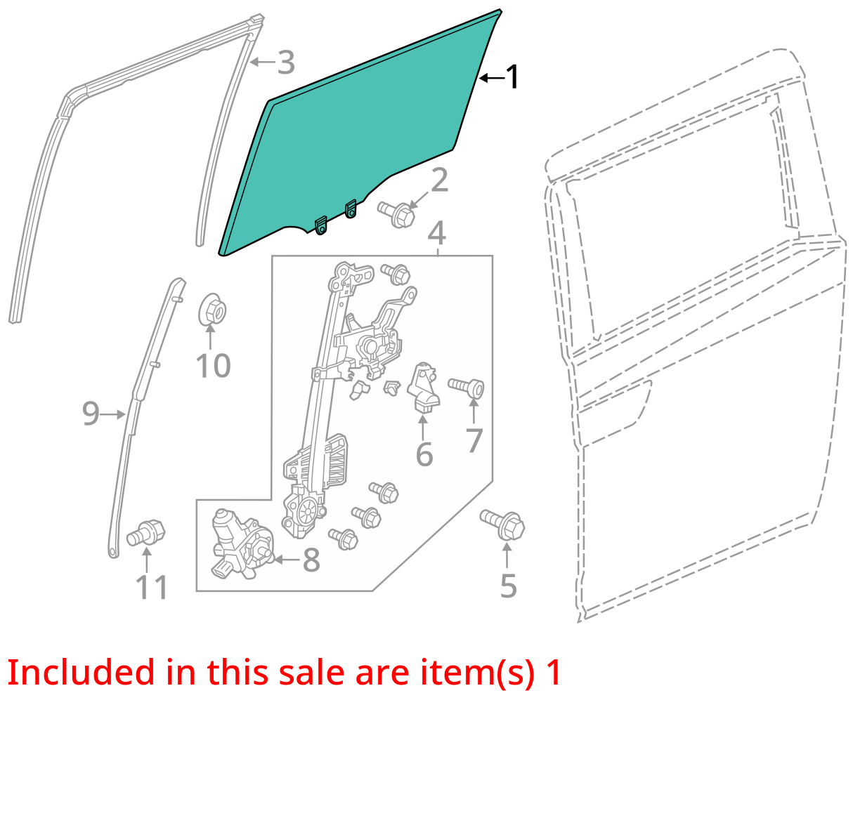 Fit 2011-2017 Honda Odyssey Van Driver Left Rear Sliding Cargo Door Window Glass