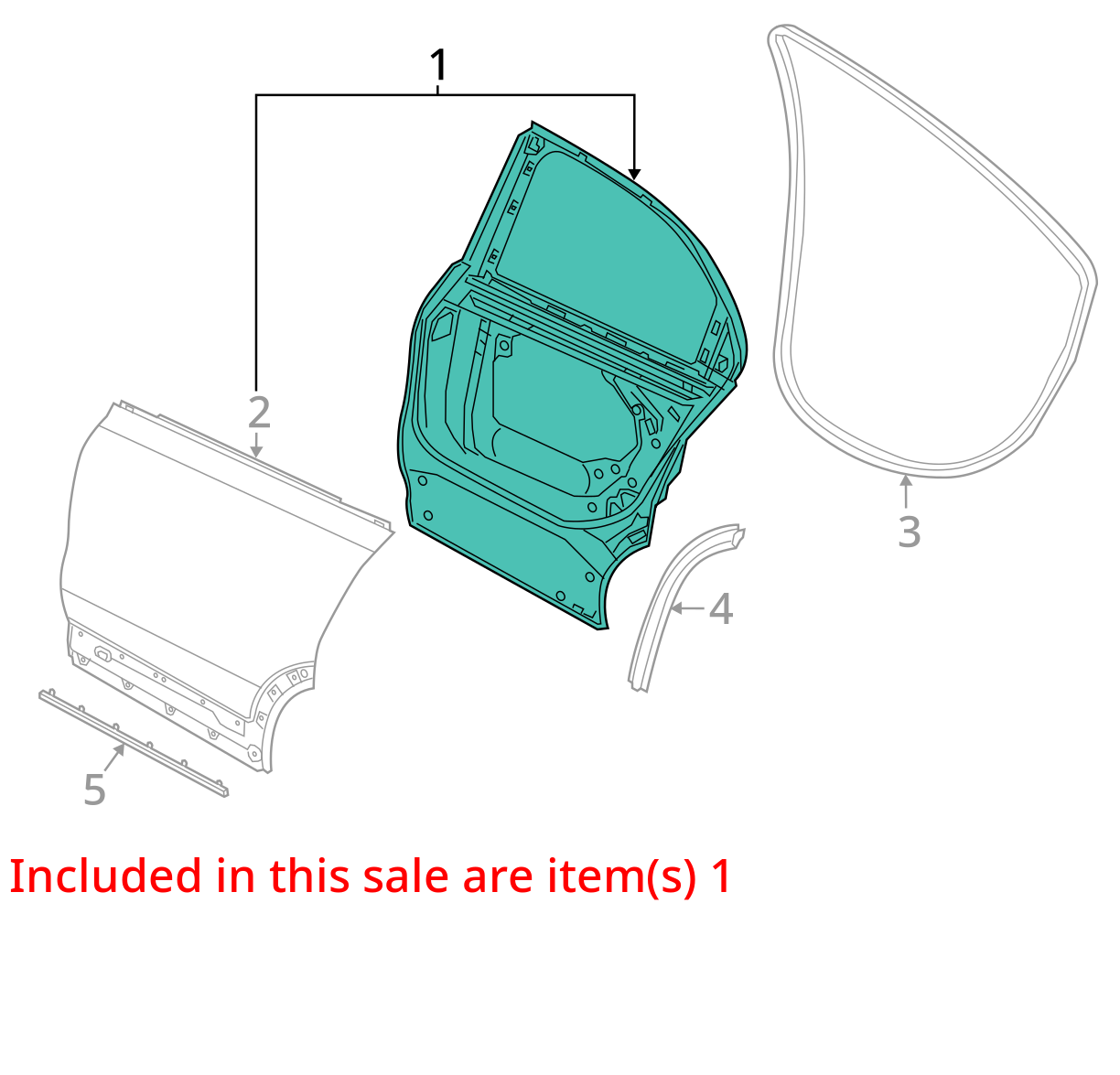 2016 - 2023 Fiat 500X  68329360AA Rear Left Door Shell Blue Color