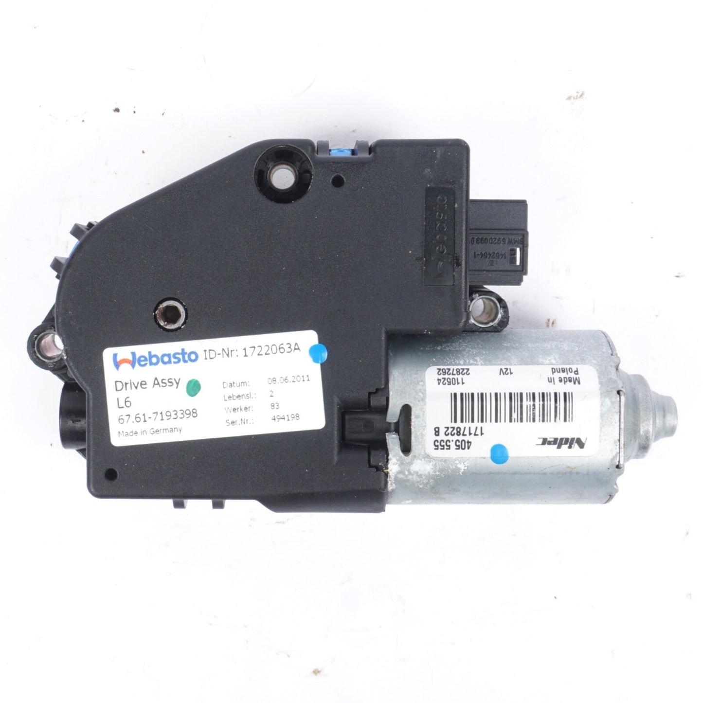 09-15 BMW 750Li F01 F02 Upper Overhead Sunroof Adjustment Motor Oem