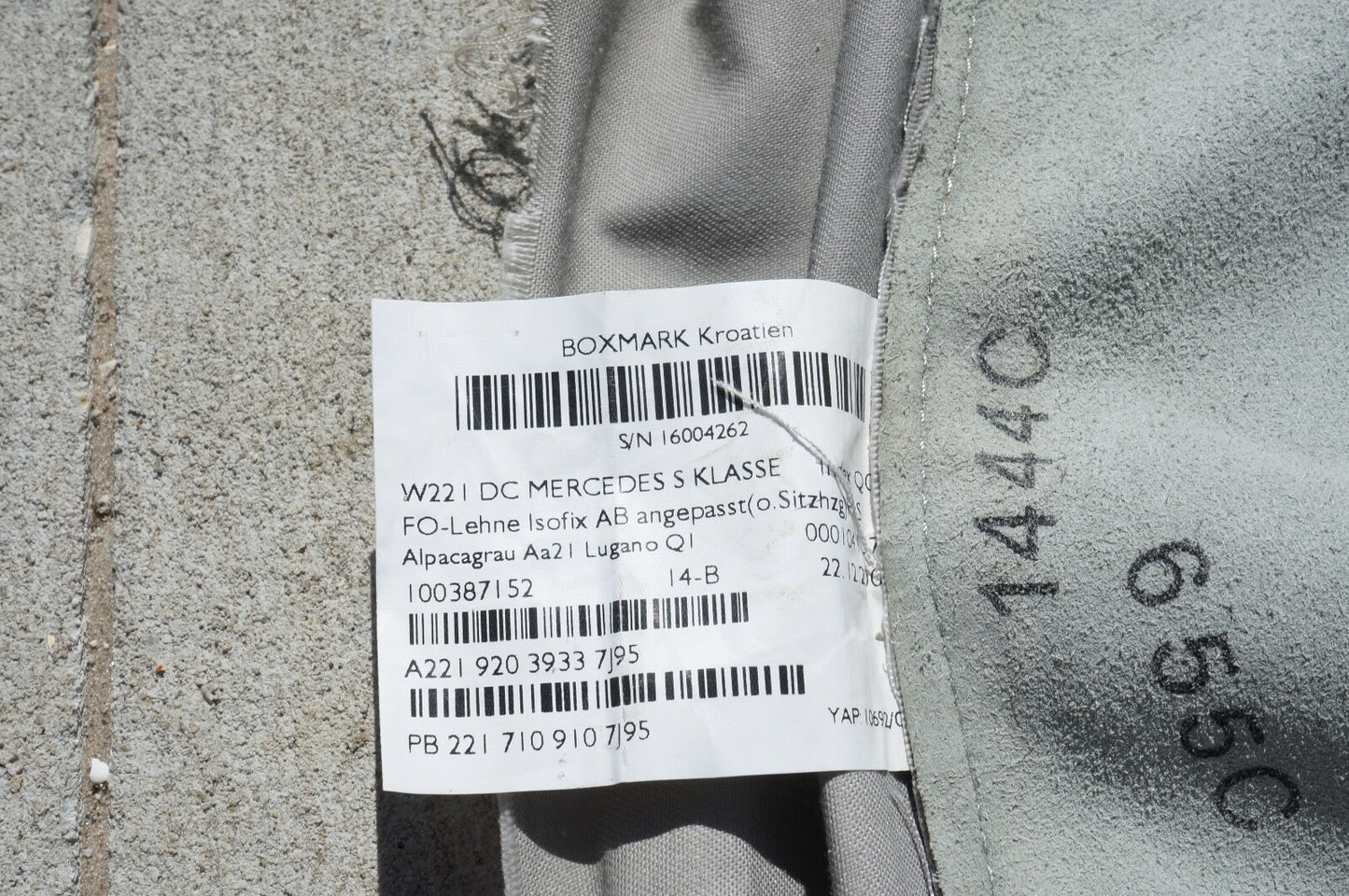 10-13 Mercedes W221 S400 S550 Seat Cushion Rear Top Upper GRAY 2219208516 OEM