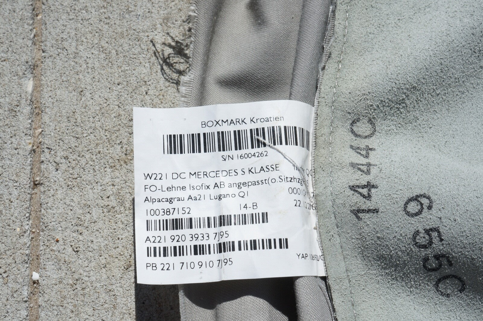 10-13 Mercedes W221 S400 S550 Seat Cushion Rear Top Upper GRAY 2219208516 OEM