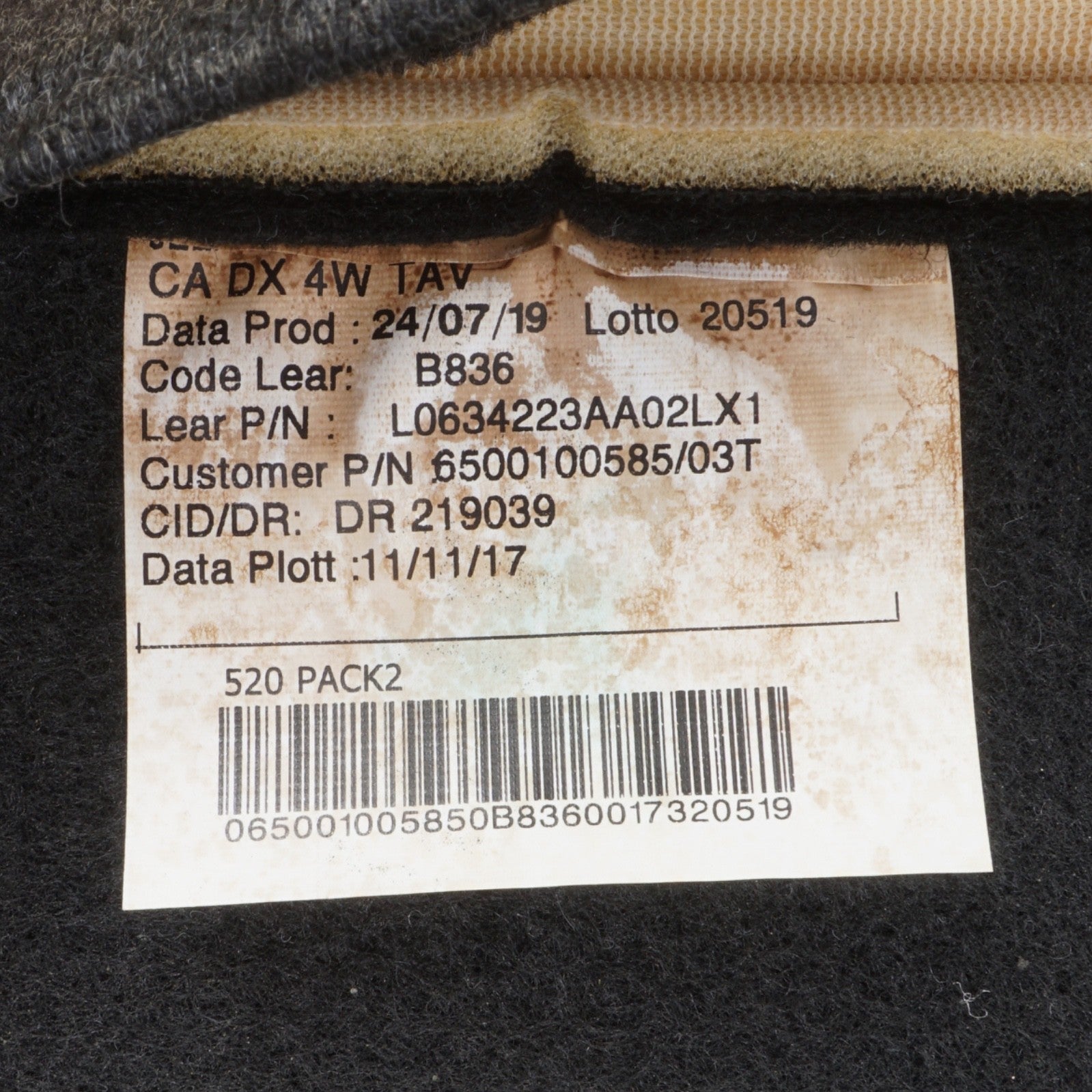 2018 - 2022 Jeep Renegade Front Right Lower Cushion Bottom Seat