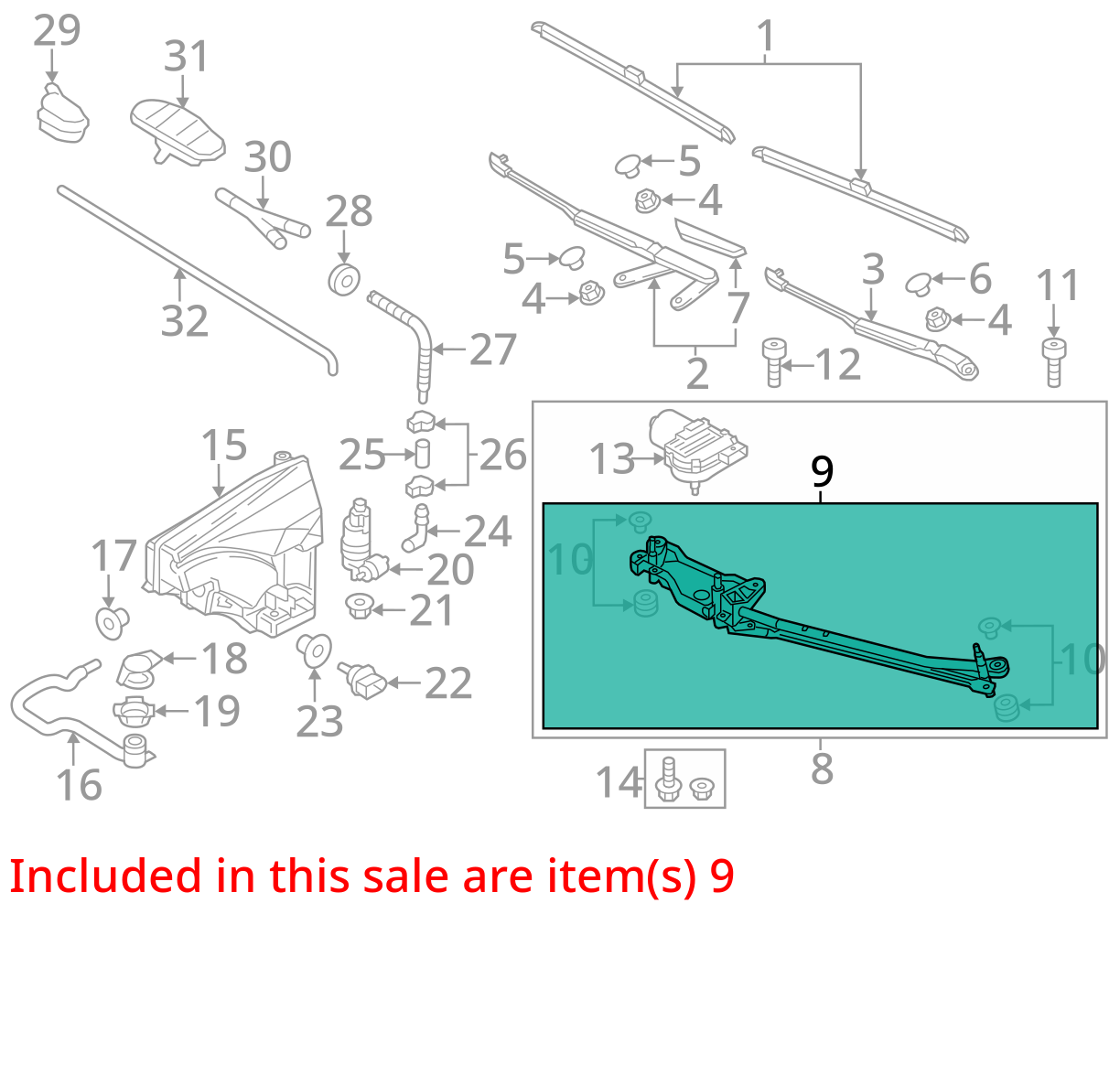 11-18 PORSCHE Cayenne Front Wiper Transmission Linkage W/ Motor OEM