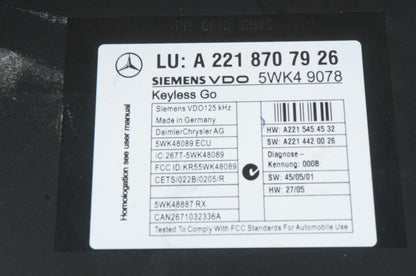 07-10 MERCEDES BENZ S 550 THEFT LOCKING KEYLESS ENTRY CONTROL MODULE UNIT OEM