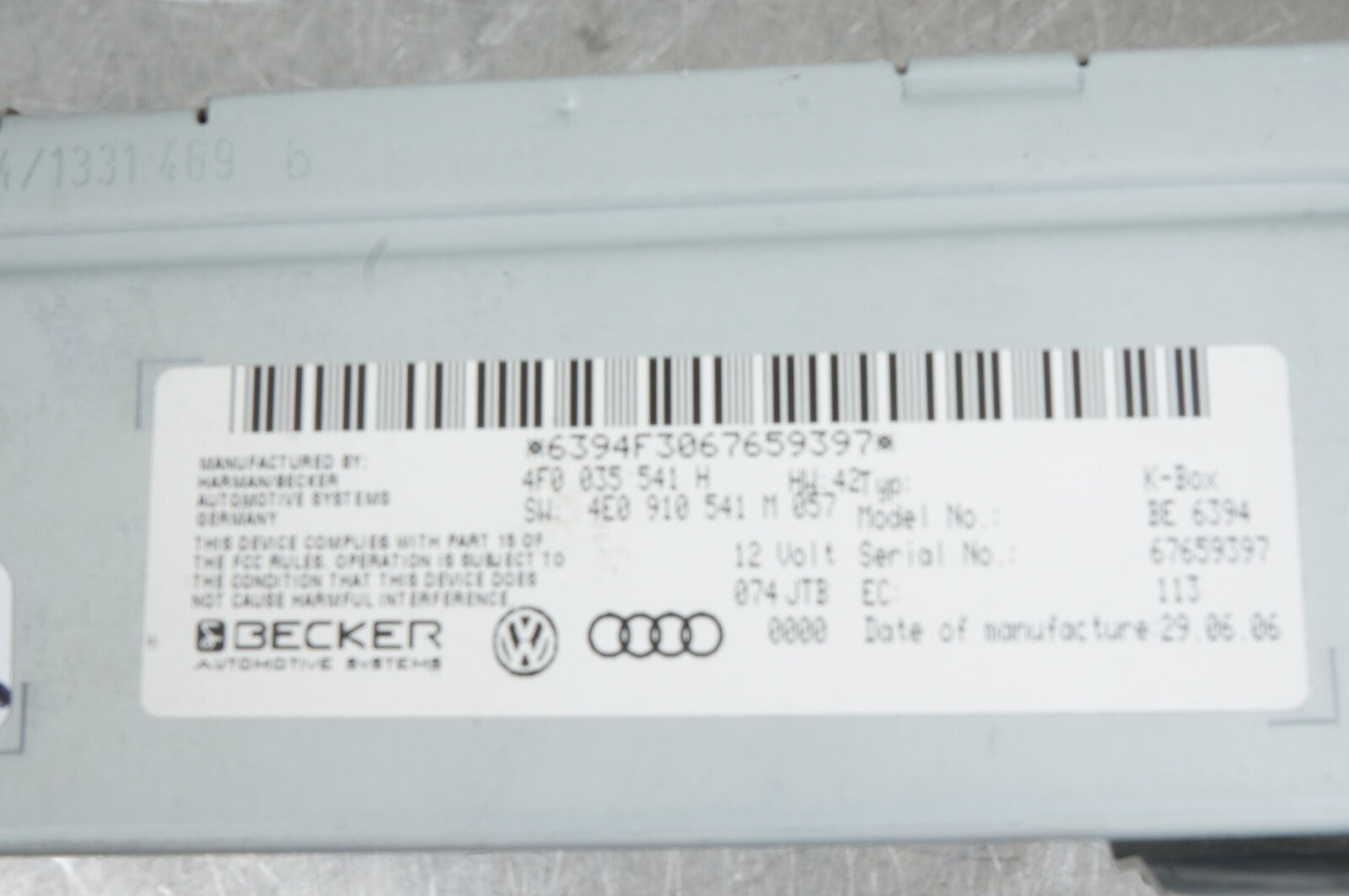 2005-2006 AUDI A6 - K-Box Radio / Stereo Tuner Receiver 4F0035541H
