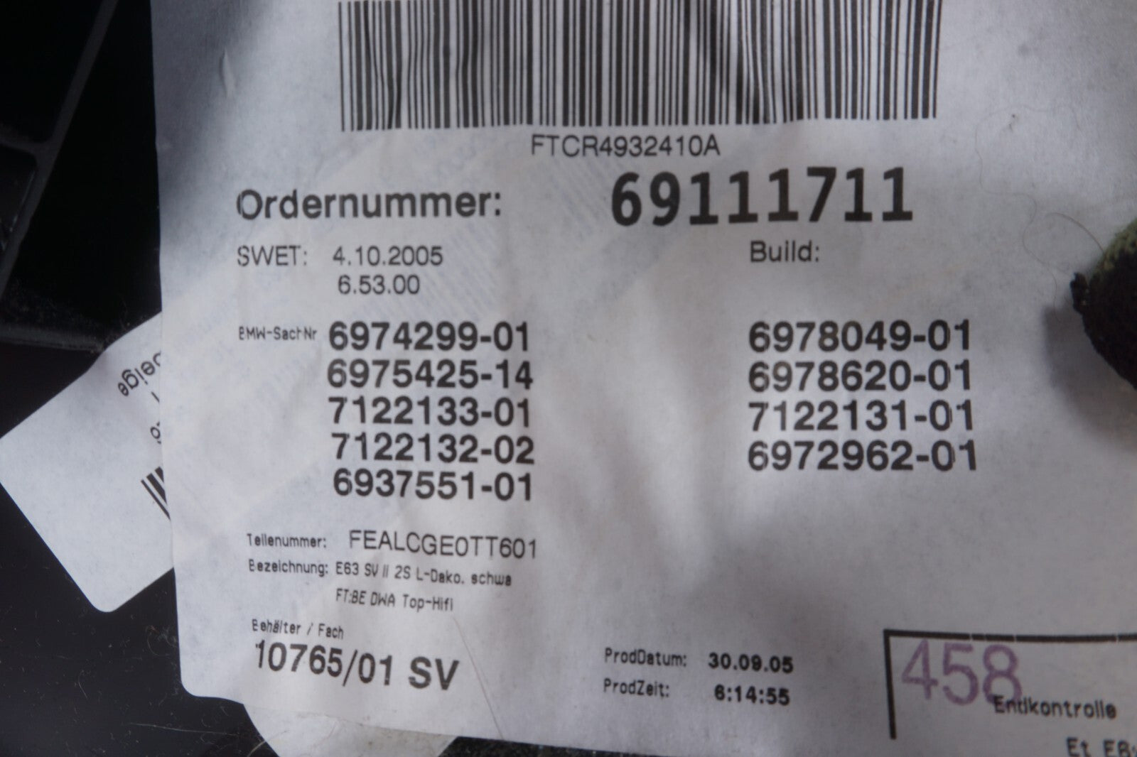 2006 - 2010  BMW 650i E63 E64 Rear Left Driver Side Quarter Panel Trim OEM
