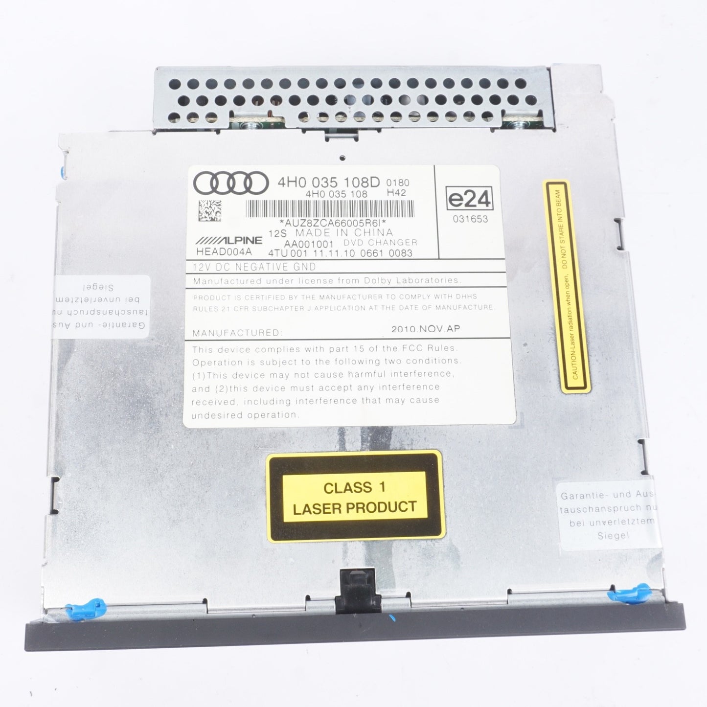2011 - 2012 AUDI A8 L GAS QUATTRO PLAYER CHANGER CD DVD ALPINE OEM