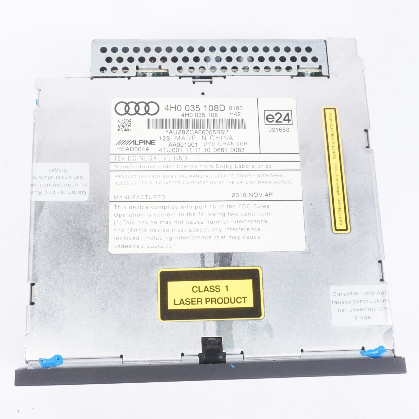 2011 - 2012 AUDI A8 L GAS QUATTRO PLAYER CHANGER CD DVD ALPINE OEM