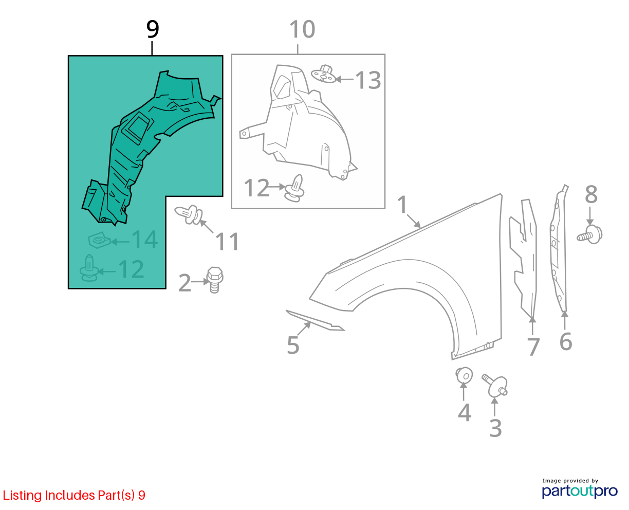 10-13 Mercedes W207 E350 Coupe Front Left Driver Fender Liner Splash OEM