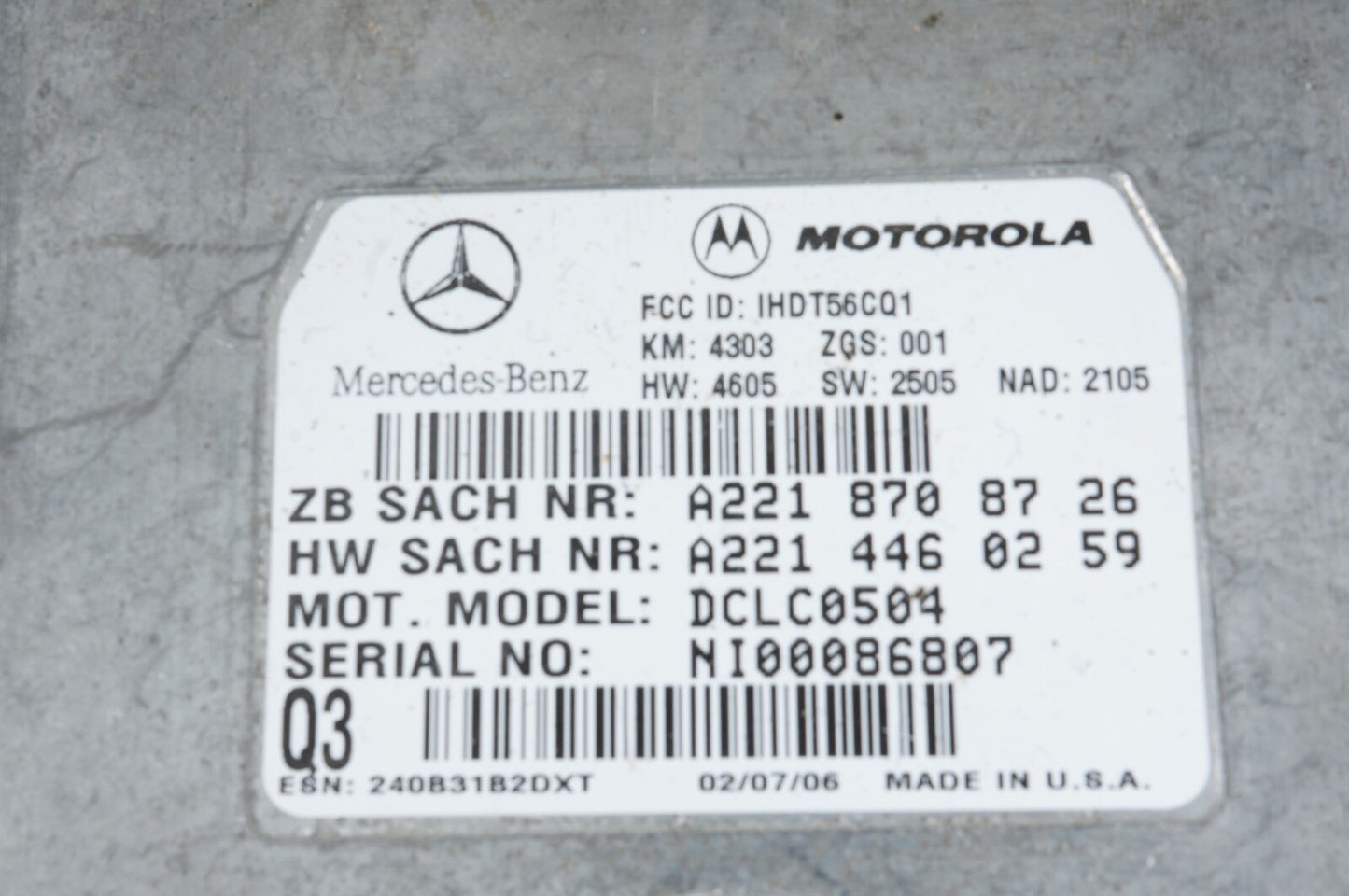 07 08 09 MERCEDES-BENZ S550 COMMUNICATION CONTROL MODULE A2218708726 OEM