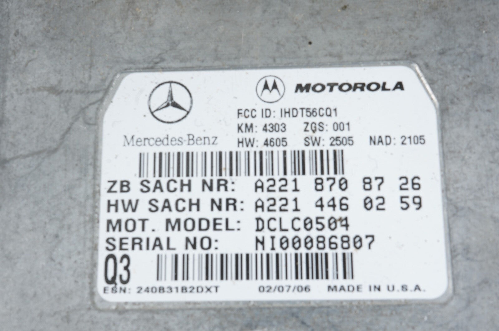 07 08 09 MERCEDES-BENZ S550 COMMUNICATION CONTROL MODULE A2218708726 OEM