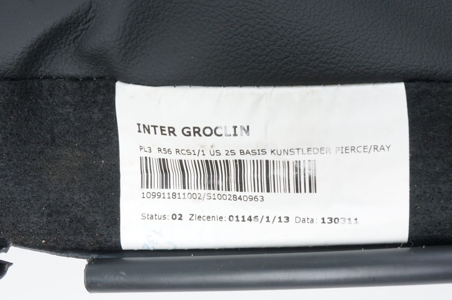 2007 - 2013 MINI COOPER REAR BACK SEAT LOWER CUSHION BLACK