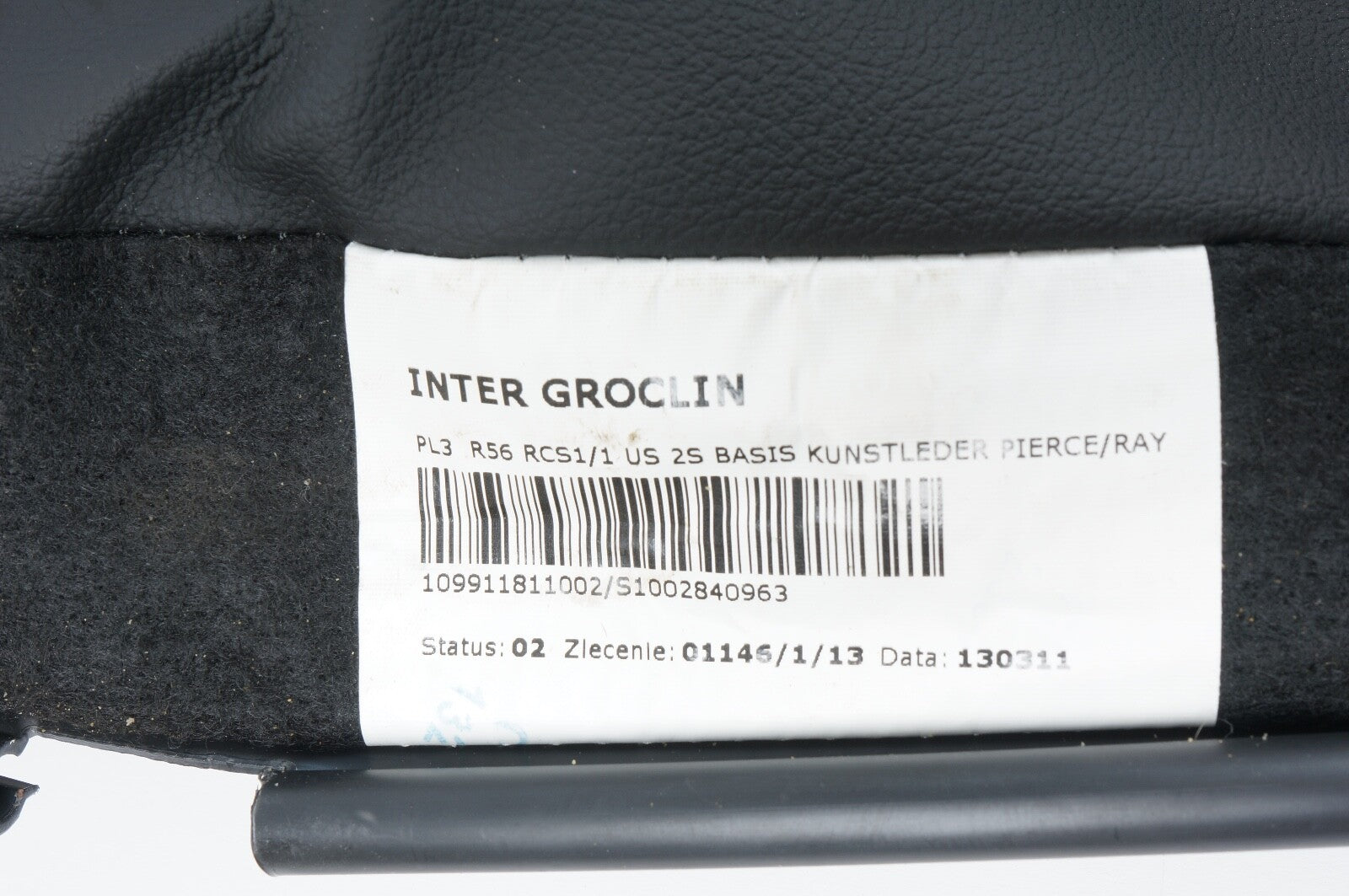 2007 - 2013 MINI COOPER REAR BACK SEAT LOWER CUSHION BLACK