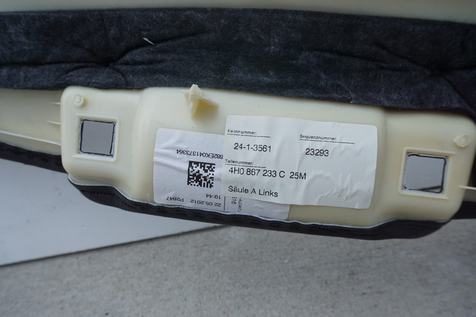 11-17 AUDI A8 A8L S8 FRONT LEFT A PILLAR TRIM COVER ALCANTARA OEM
