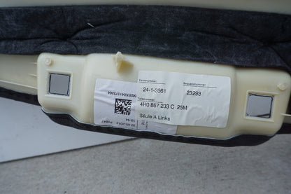11-17 AUDI A8 A8L S8 FRONT LEFT A PILLAR TRIM COVER ALCANTARA OEM
