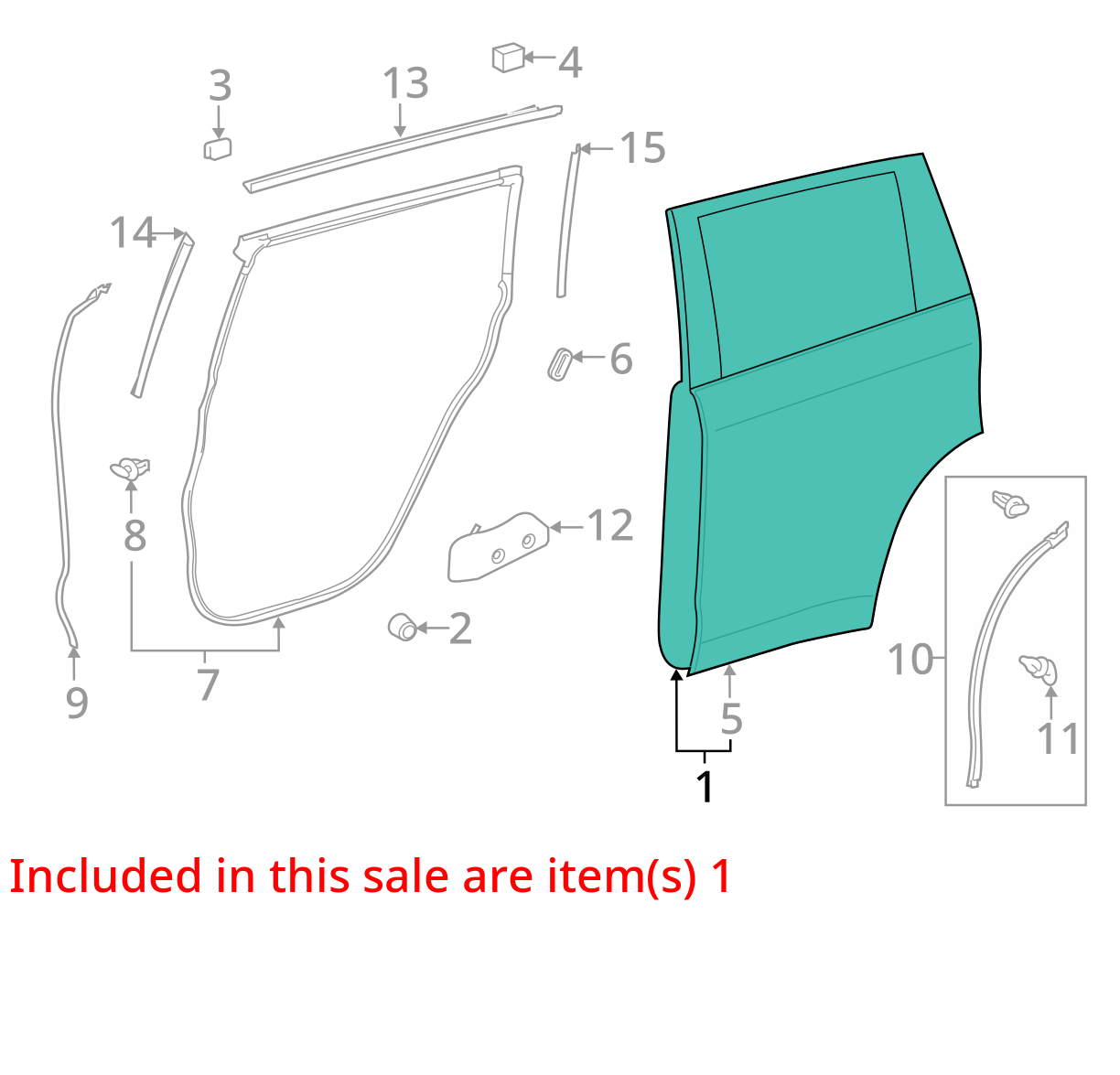 2014-2019 Toyota Highlander Rear Driver Door Shell - RED