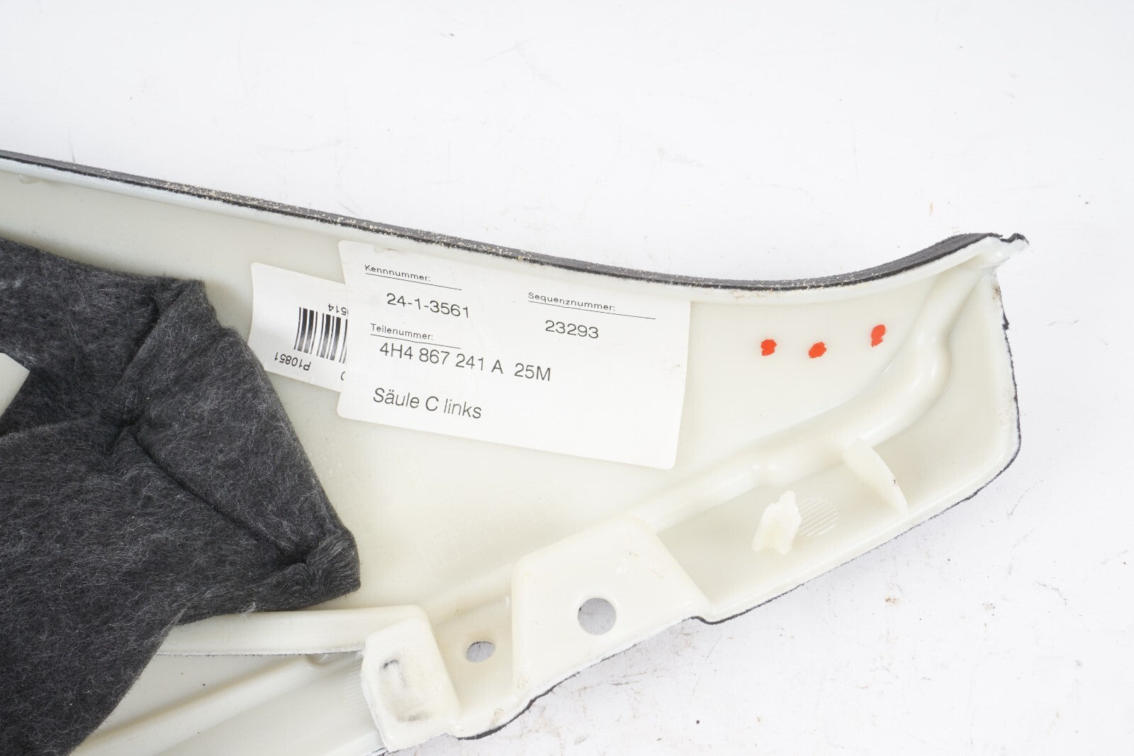 11-17 AUDI A8 A8L S8 REAR LEFT SIDE C PILLAR QUARTER WINDOW TRIM  ALCANTARA OEM