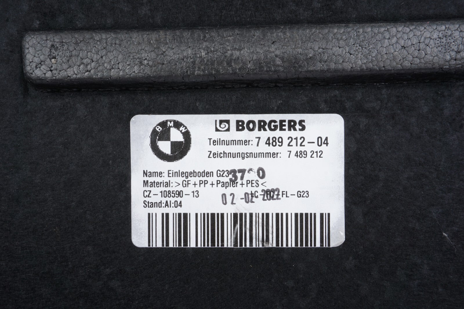 21 - 24 BMW 430I Convertible  Trunk Floor Panel Cover Trim Board 7489212 OEM