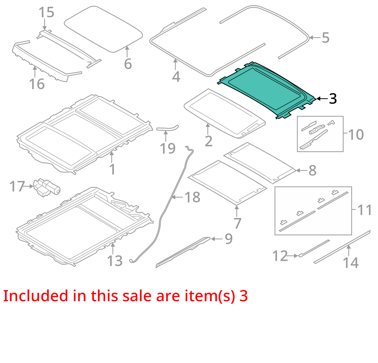 2011 - 2017 BMW X3 (F25) REAR PANORAMIC SUNROOF SUN ROOF GLASS WINDOW