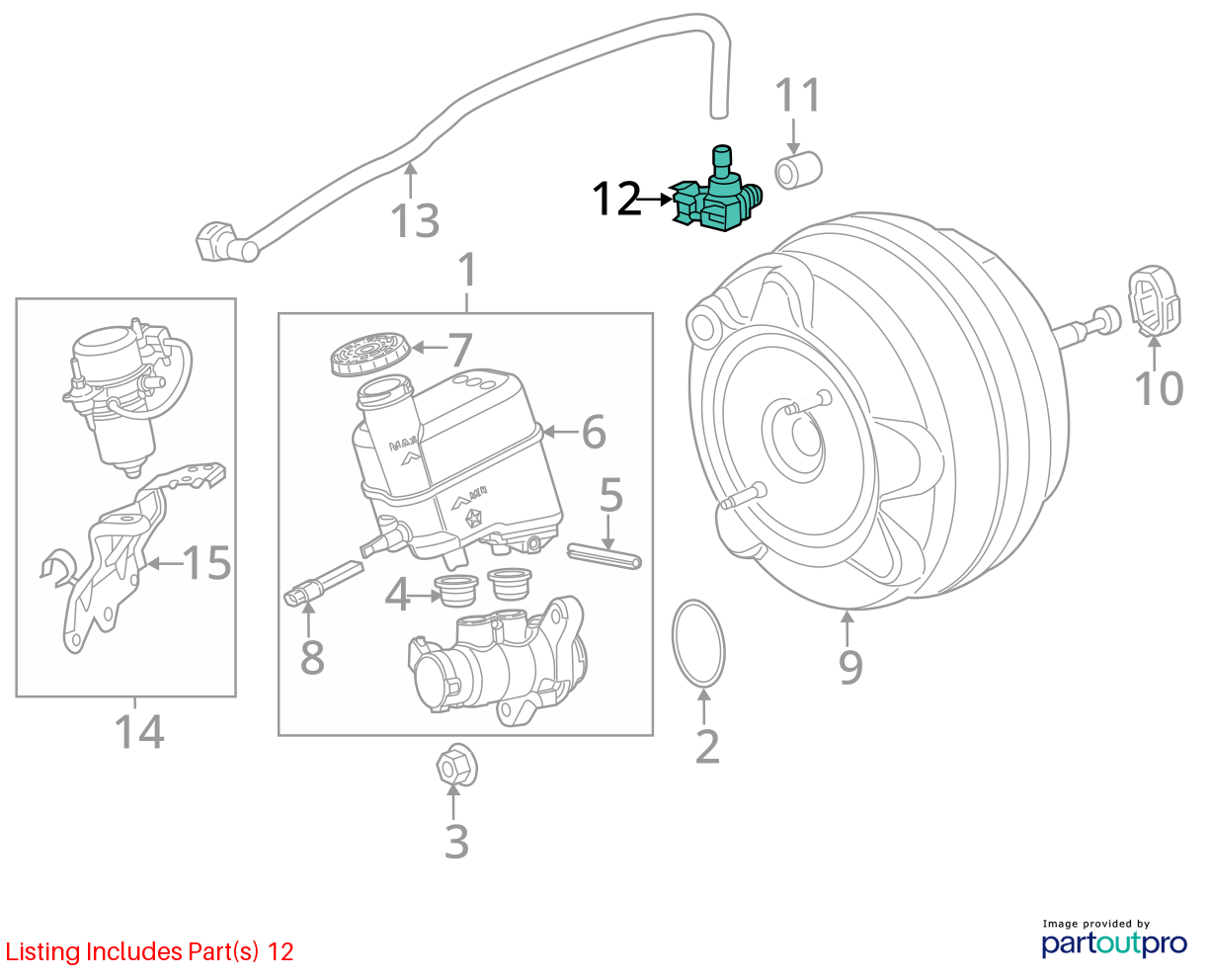 2015 - 2021 Jeep Renegade Power Brake Booster Hose Pipe & Sensor OEM