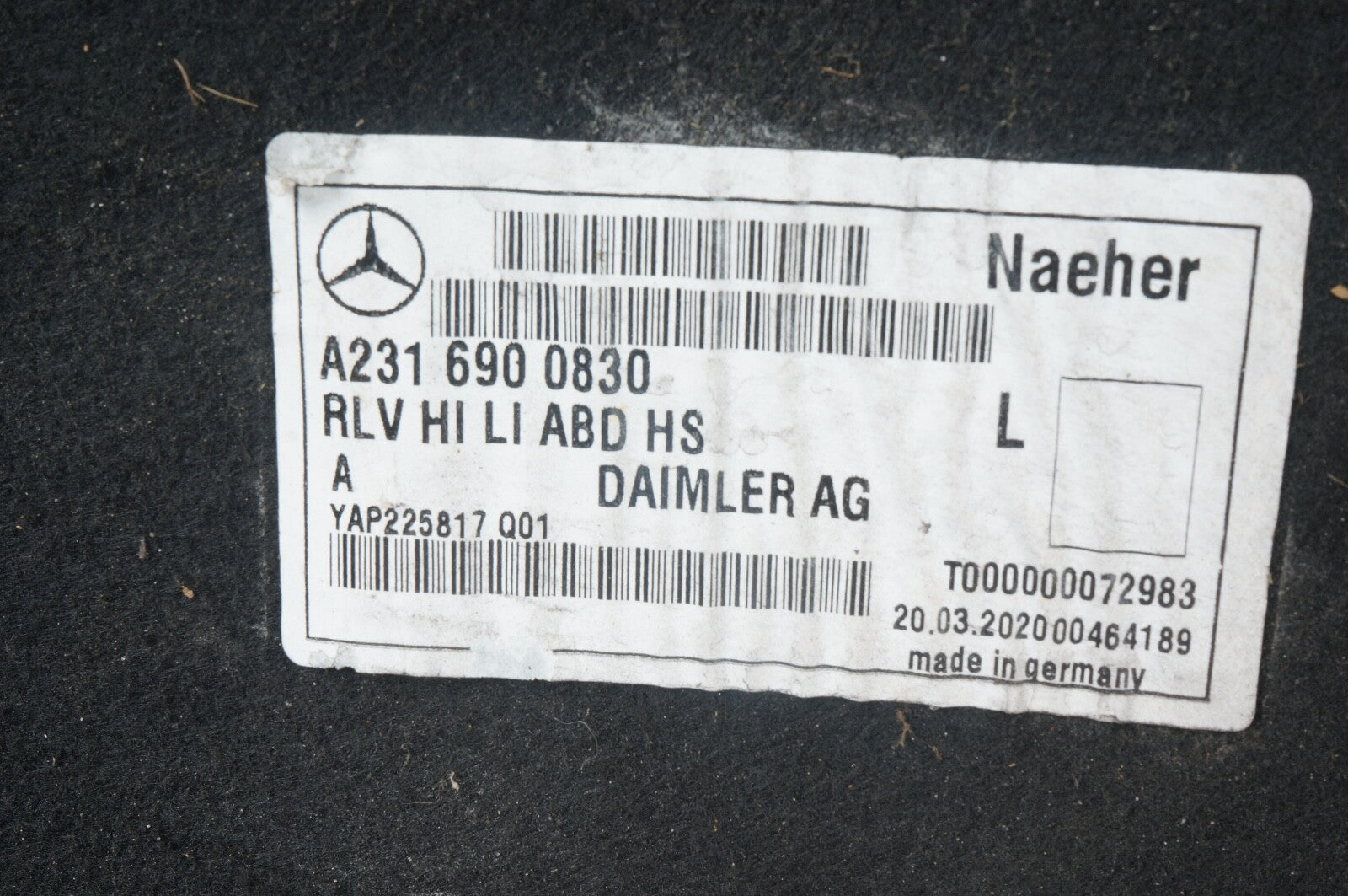 13 - 20 MERCEDES BENZ SL R231 LEFT SIDE REAR WHEEL ARCH LINER A2316900830