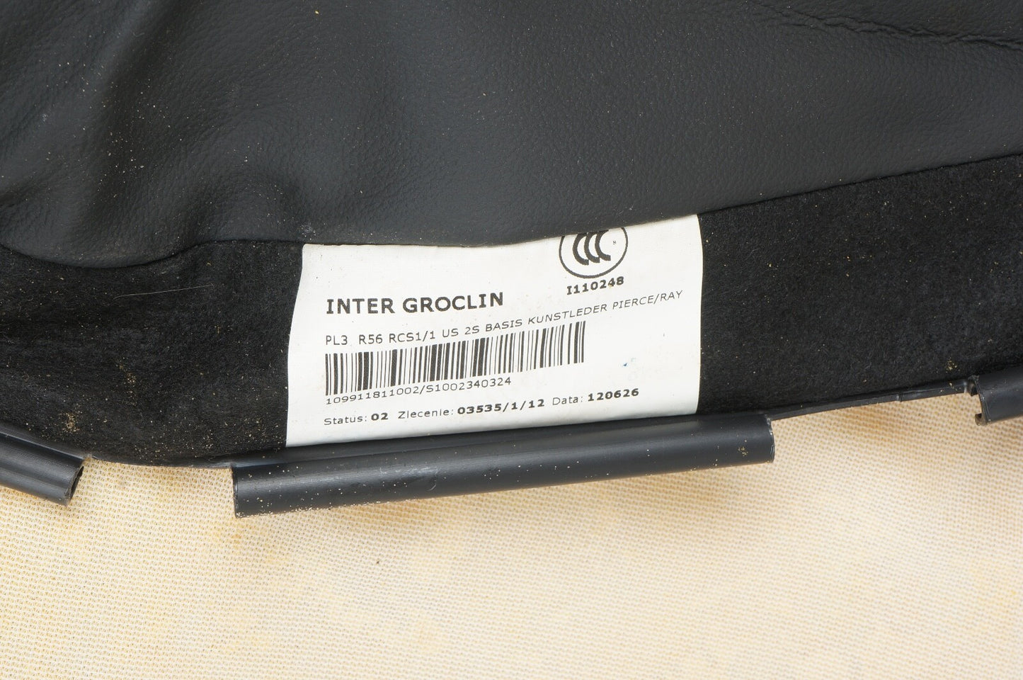 07-13 MINI COOPER R55 R56 R57 HATCHBACK REAR BOTTOM SEAT CUSHION OEM BLACK VINYL