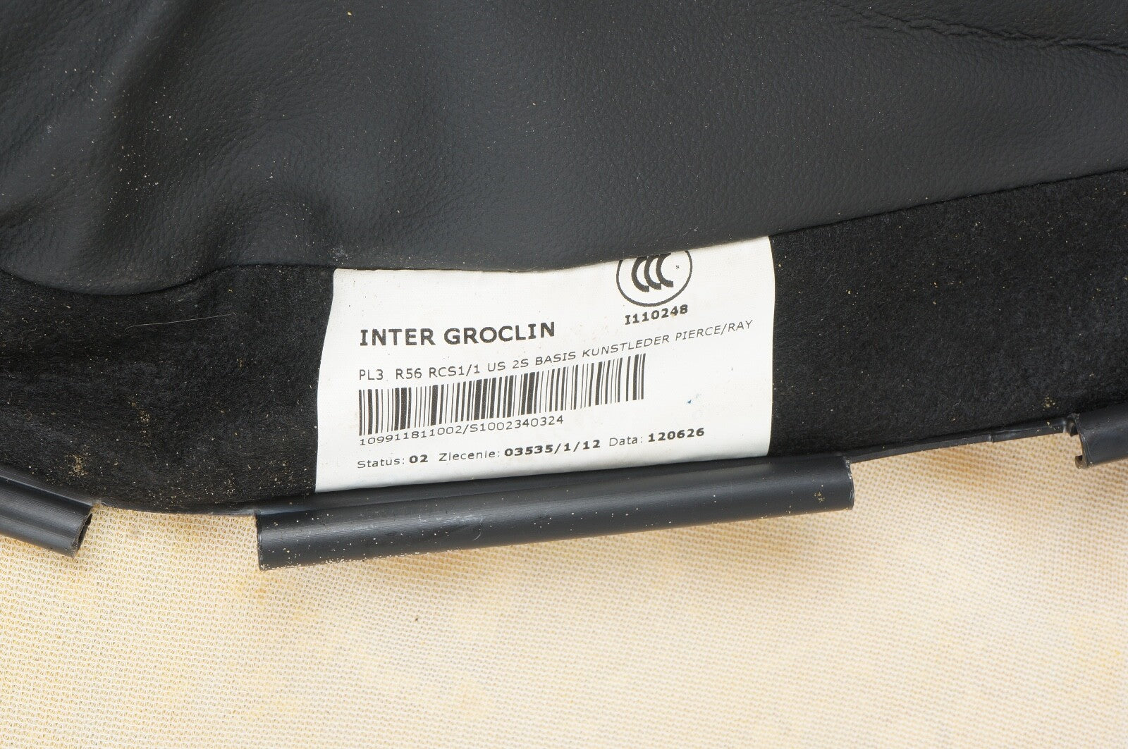 07-13 MINI COOPER R55 R56 R57 HATCHBACK REAR BOTTOM SEAT CUSHION OEM BLACK VINYL