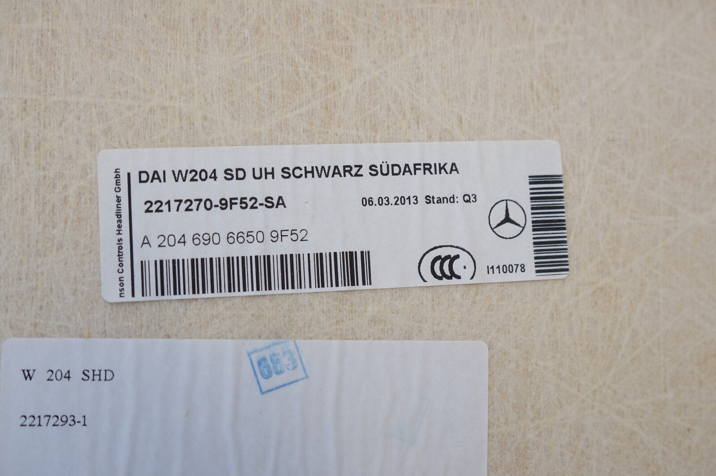 2012-2014 MERCEDES BENZ C300 W204 ROOF HEADLINER COVER TRIM PANEL OEM
