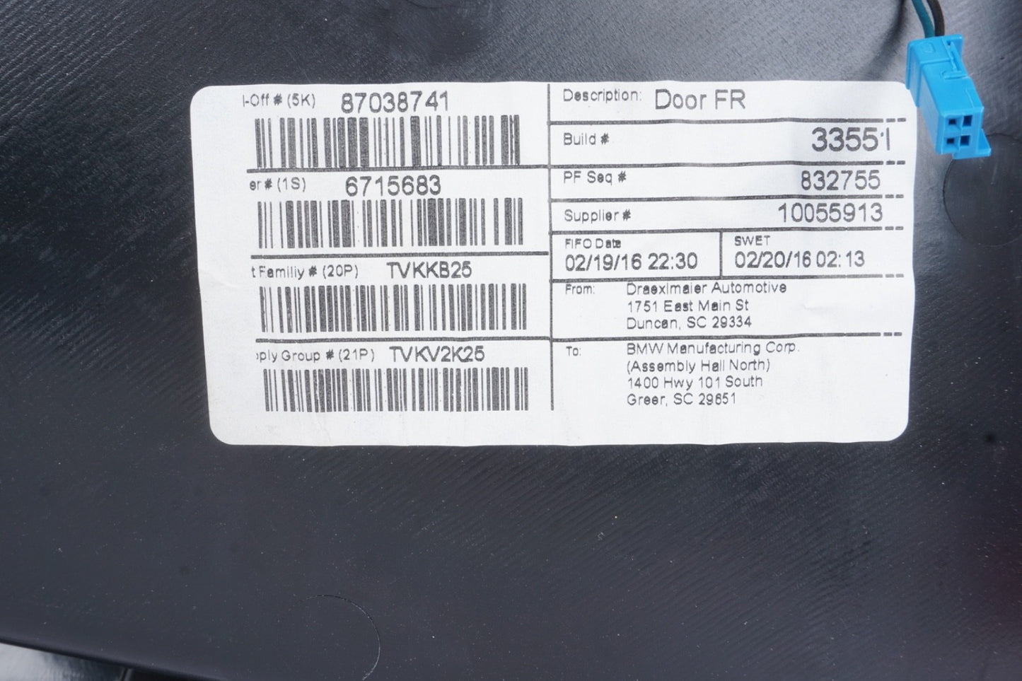 2011 - 2017 BMW X3 F25 Front Right Passenger Door Panel Leather Black OEM
