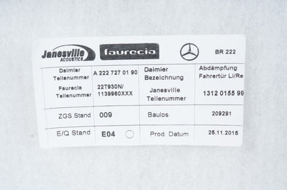 2015-2017 Mercedes W222 S500 S600 S65 AMG FRONT LEFT DRIVER DOOR PANEL TRIM  OEM