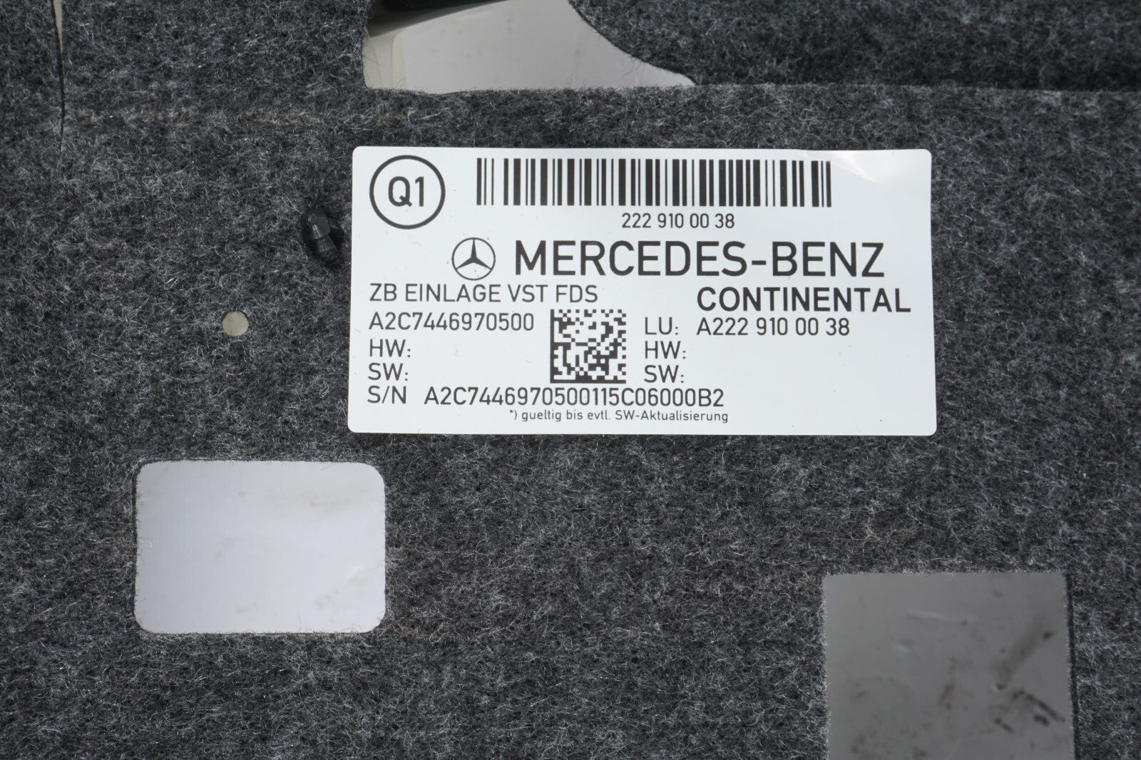 14 - 17 Mercedes S550 W222 Front Right Top Upper Seat Bladder Bolster OEM