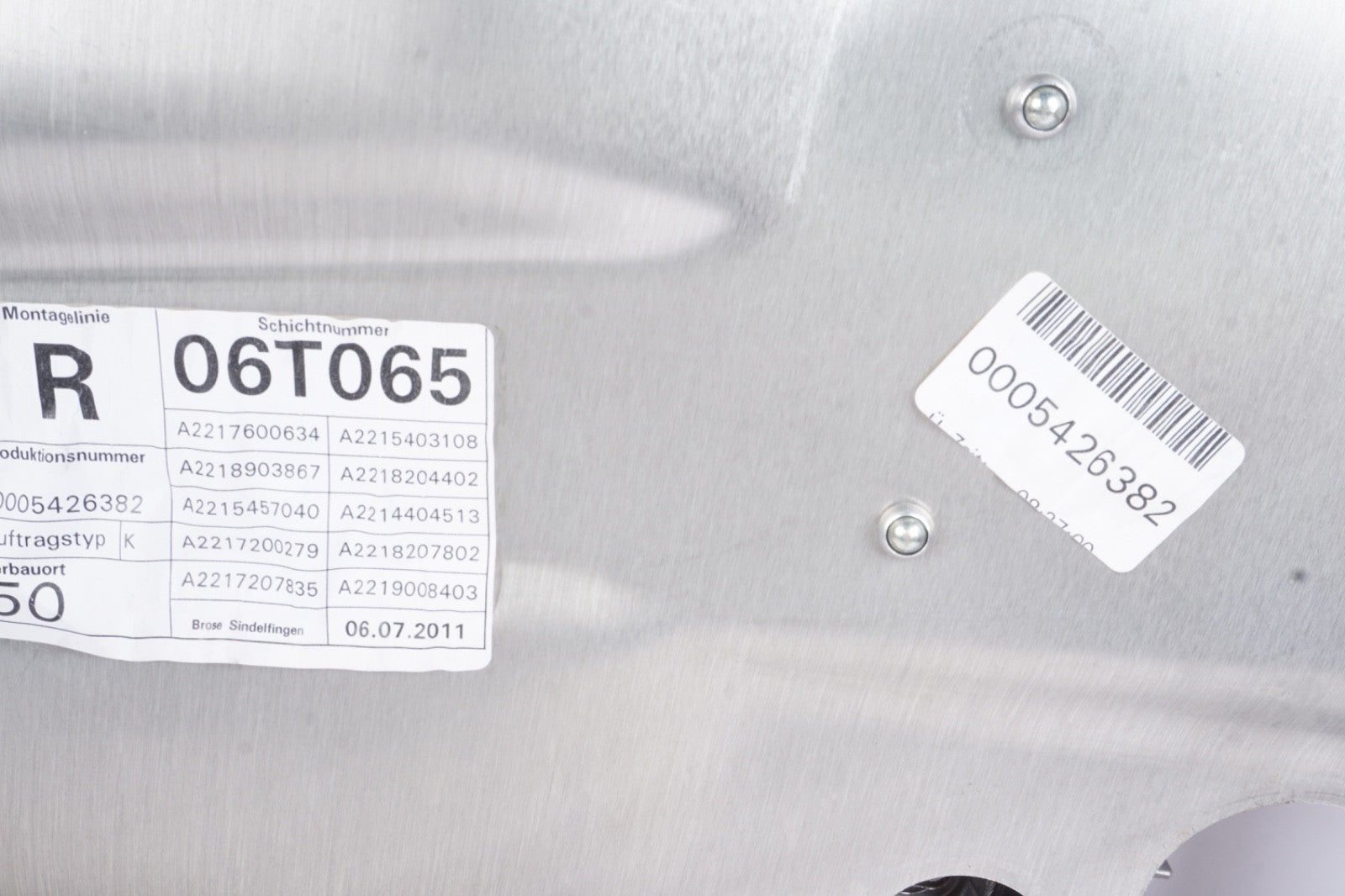 07-13 Mercedes W221 S550 Front Right Door Window Regulator Frame Plate Panel OEM