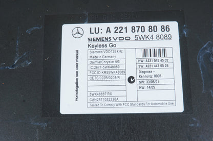 07-10 Mercedes W221 S600 S550 CL550 Keyless Go Control Module 2218707392 OEM