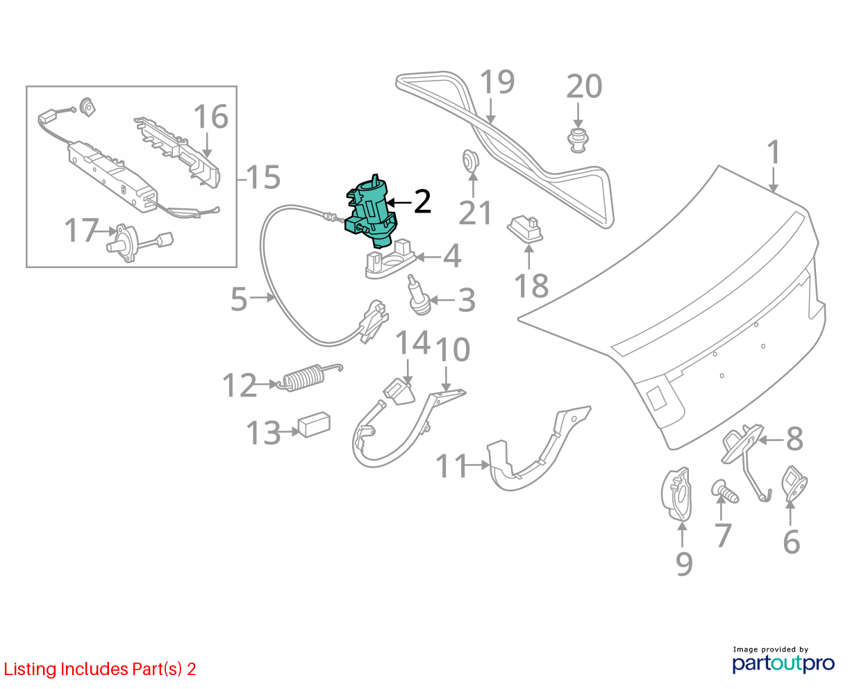 08-14 Mercedes-Benz C300 Trunk Lid Lock Cylinder Mechanisms A2047500261  OEM