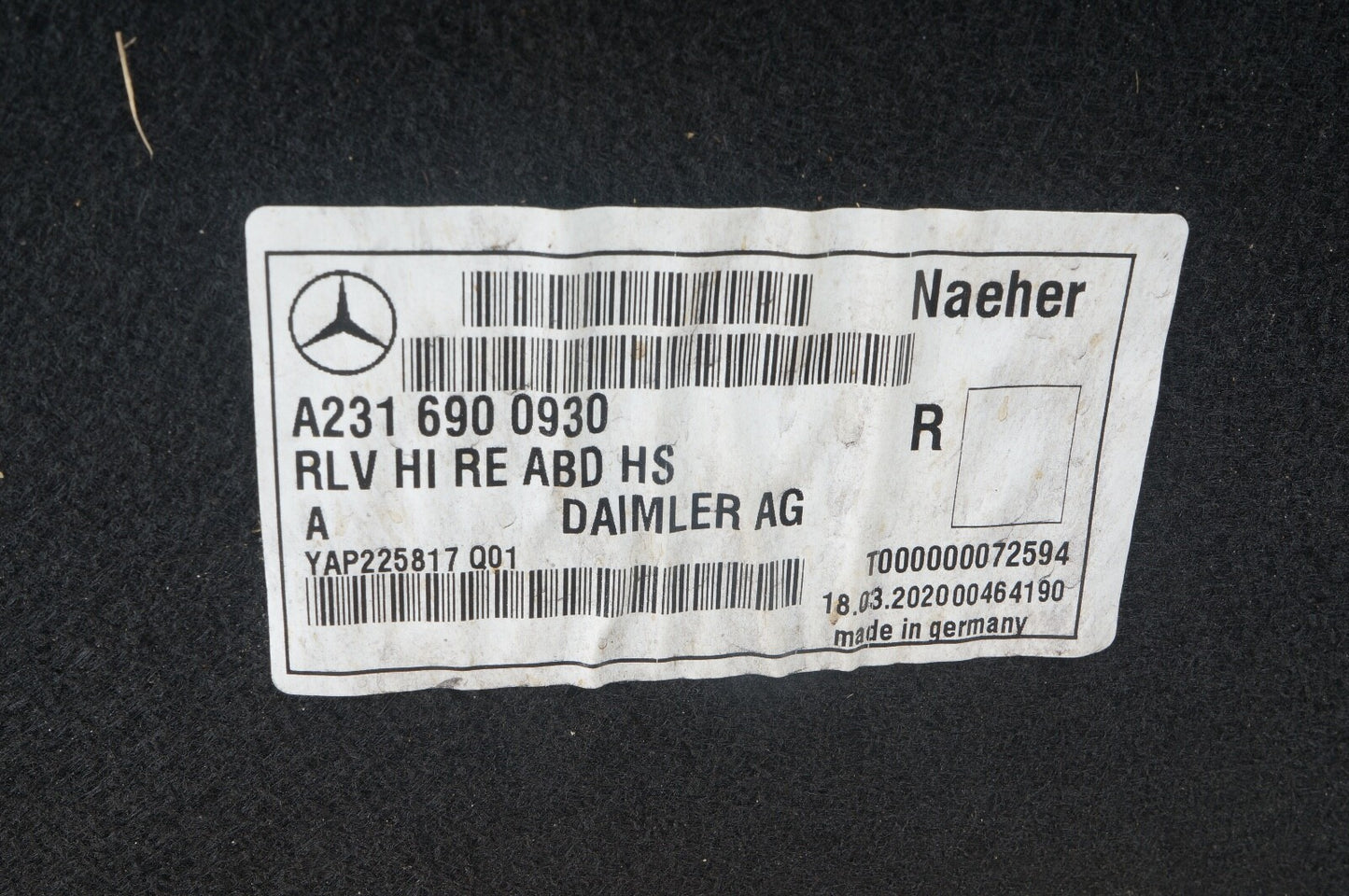2011-2020 MERCEDES SL CLASS W231  REAR RIGHT SIDE WHEEL ARCH SPLASH GUARD