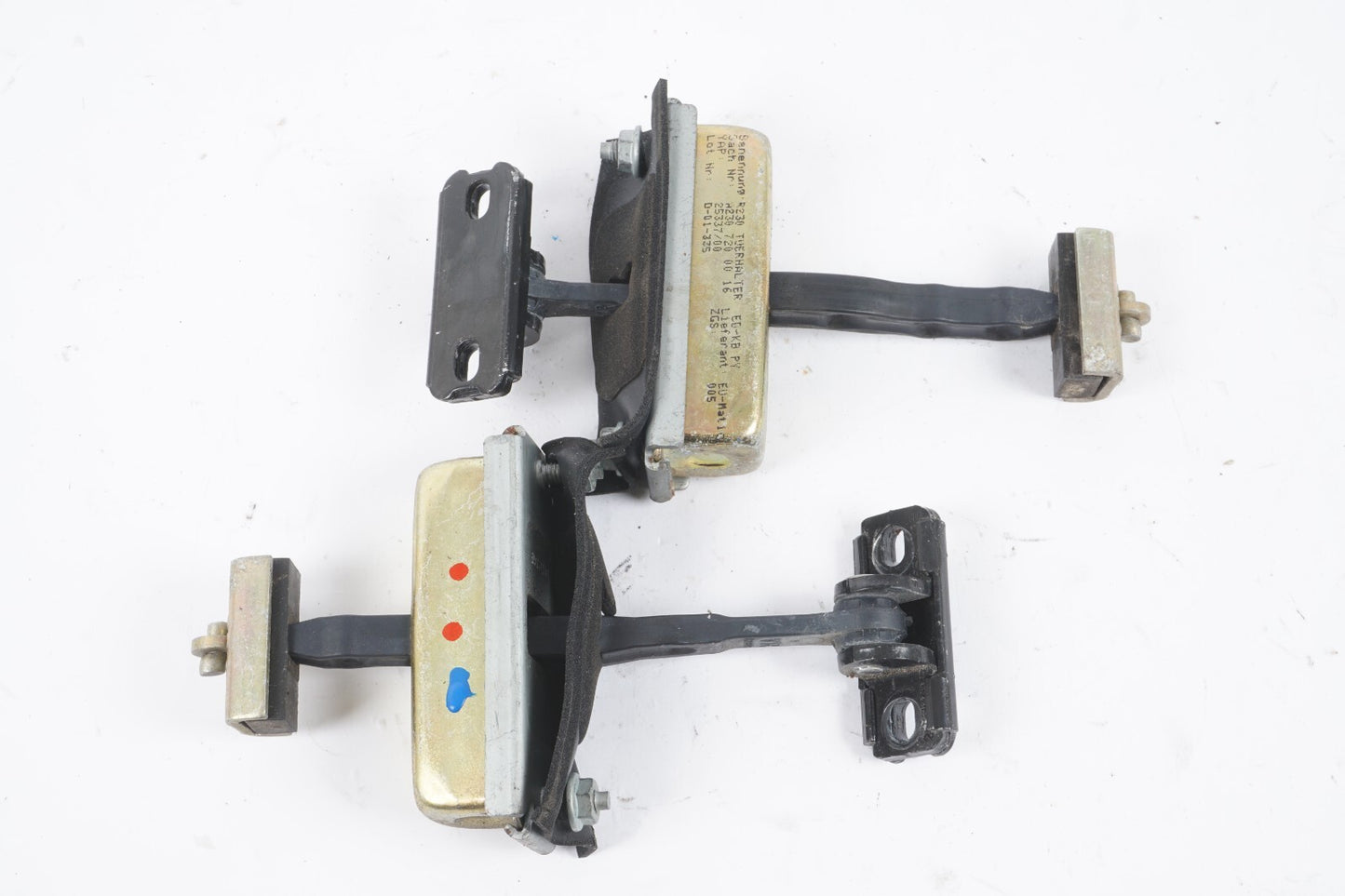 03-12 Mercedes R230 SL500 DOOR HINGE CHECK STRAP STOPPER SET OF 2 OEM