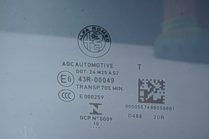 2017 - 2024 Alfa Romeo Giulia OEM Left Rear Door Window Glass