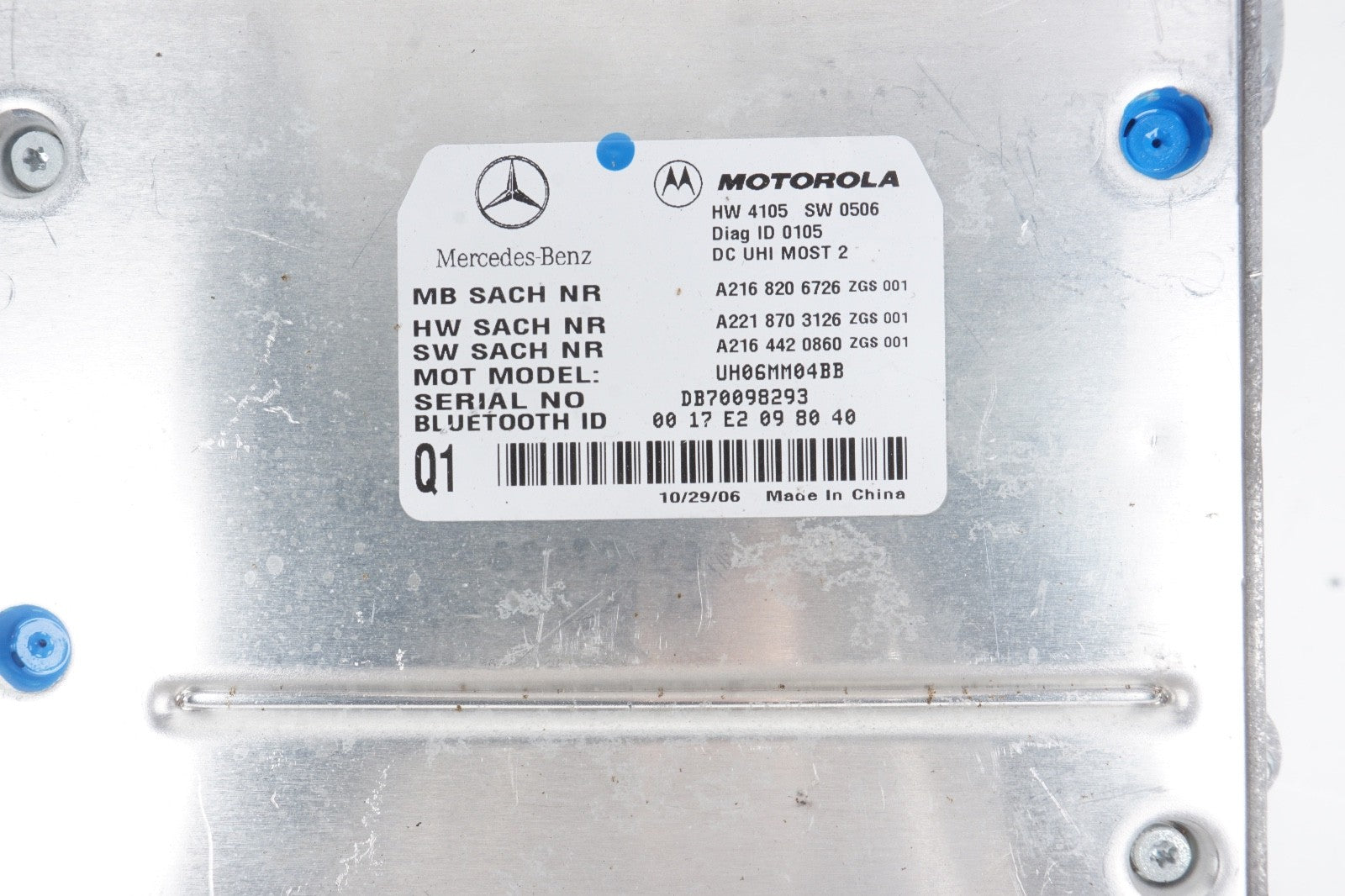 07-10 Mercedes W221 S600 CL550 Bluetooth Communication Module 2168206726 OEM