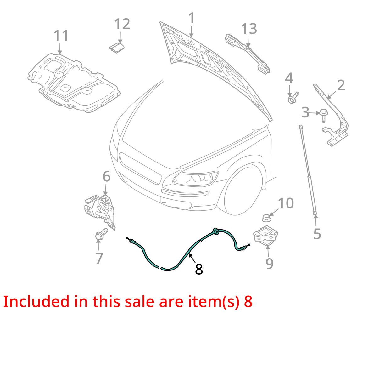 2006 - 2013 VOLVO C70 Hood Release Handle Bonnet Opener Wire Cable OEM
