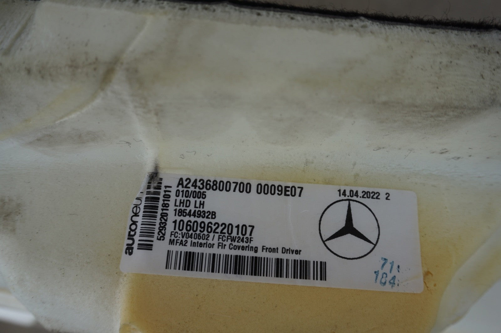 2022 - 2024 MERCEDES EQB350 X243 FRONT LEFT SIDE FLOOR CARPET COVER LINER OEM