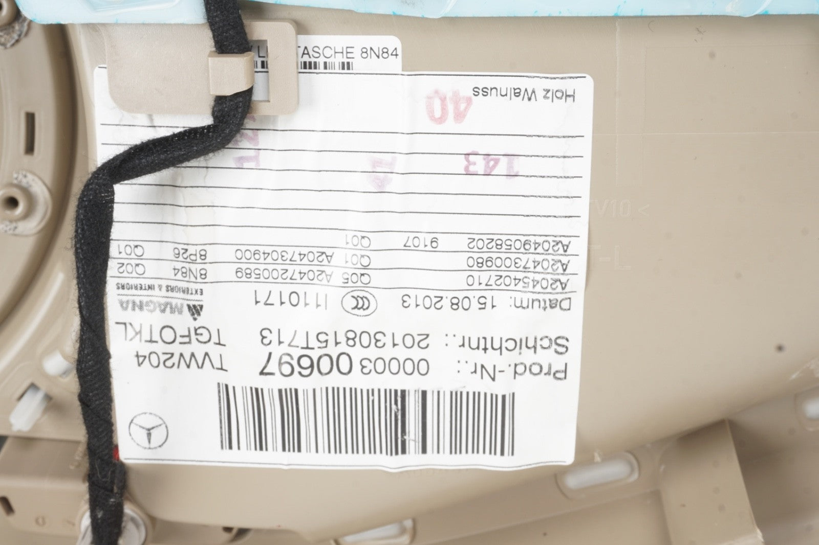 08-14 Mercedes W204 C250 C300 Rear Left Driver Side Interior Door Panel Beige