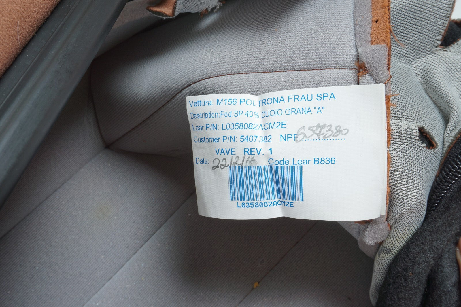 2014 - 2017 MASERATI QUATTROPORTE REAR RIGHT PASSENGER SIDE SEAT COVER OEM