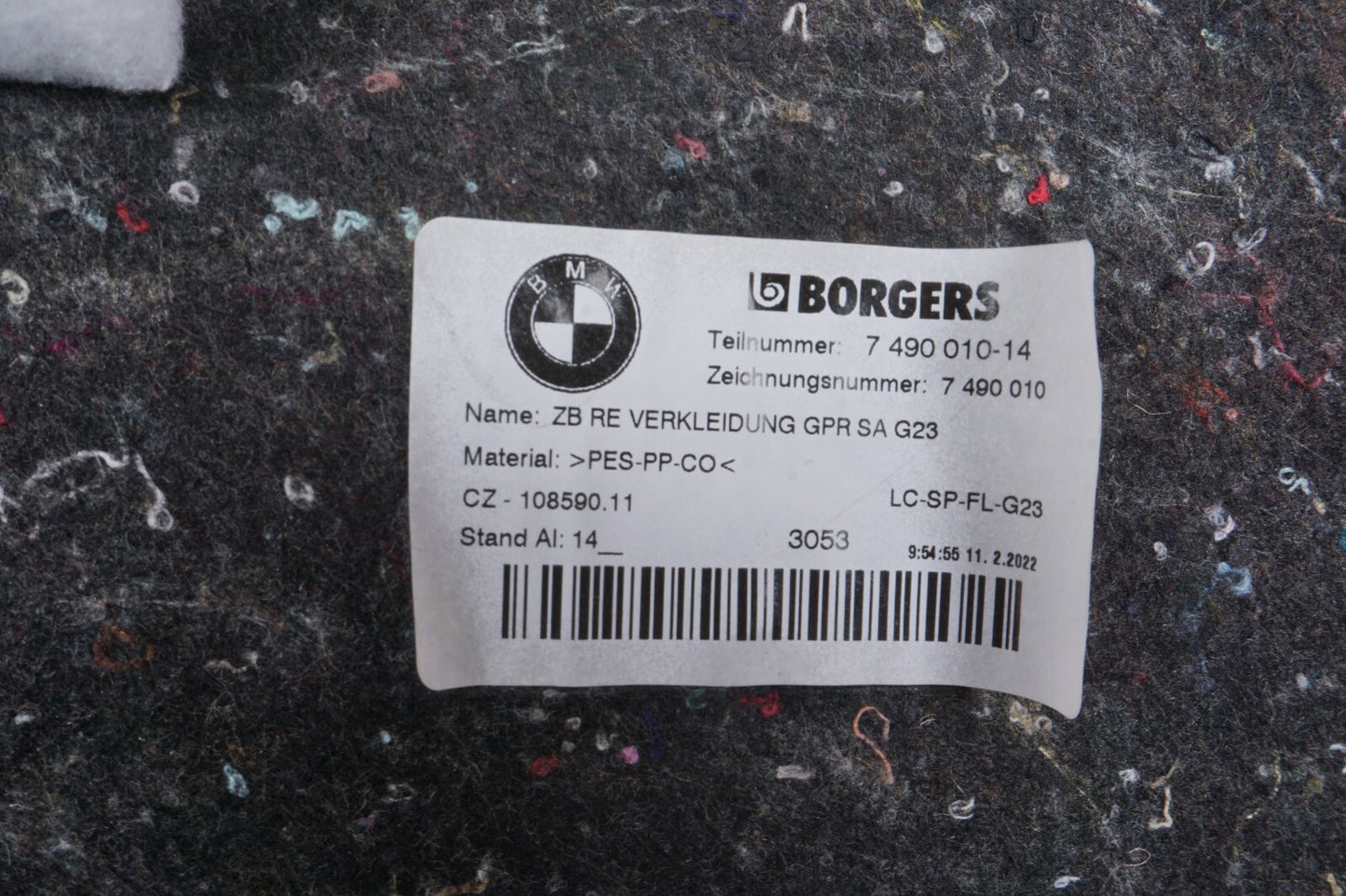 21-24 BMW 430I Convertible Trunk Right Pass Side Quarter Panel Carpet Trim OEM