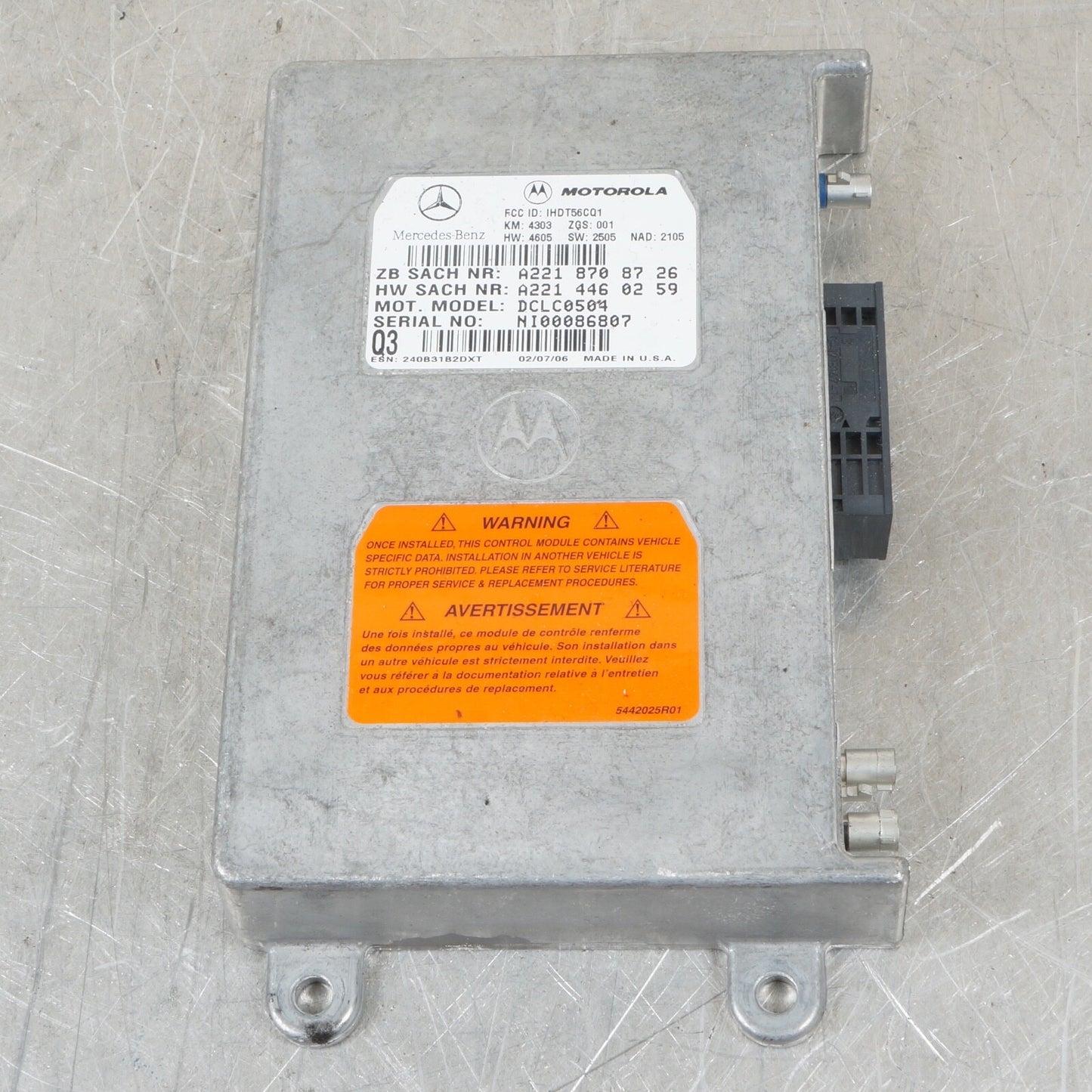 07 08 09 MERCEDES-BENZ S550 COMMUNICATION CONTROL MODULE A2218708726 OEM