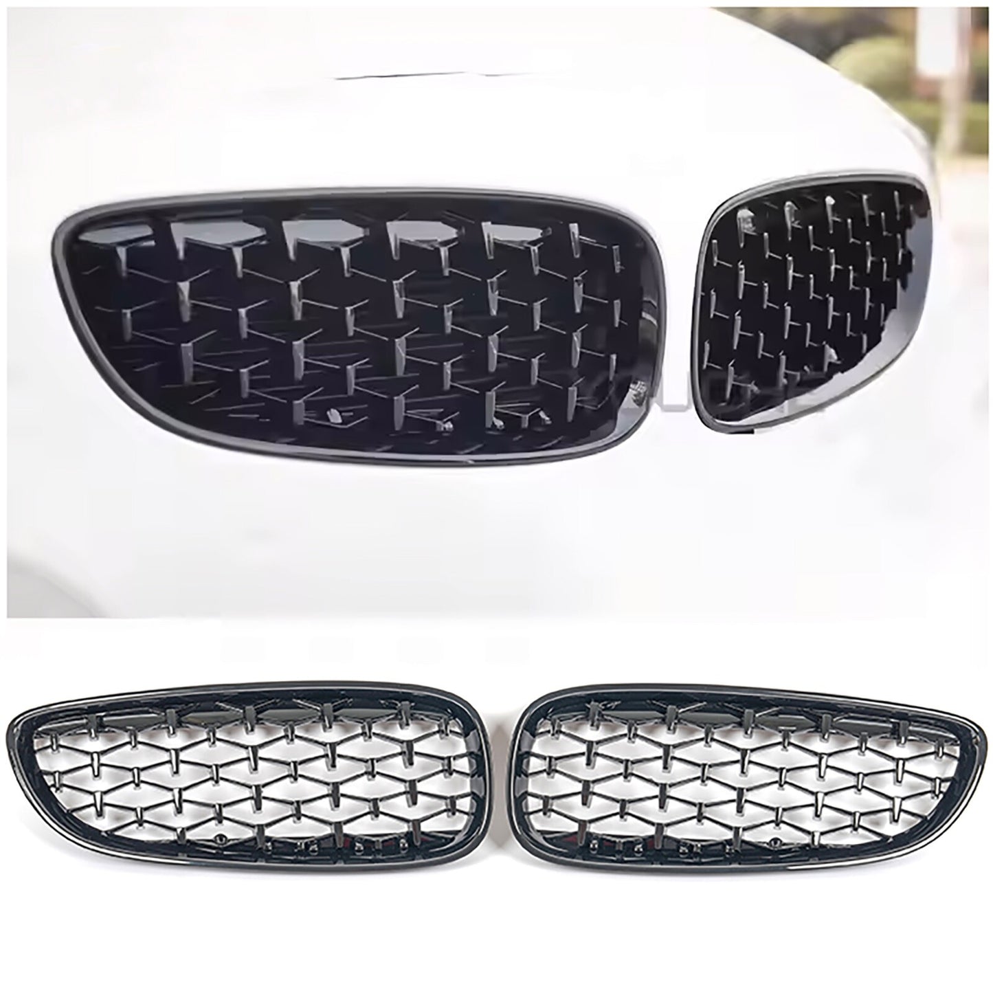 For 2009-2016 BMW E89 Z4 Front Bumper Grille Pair Gloss Black Meteor Style