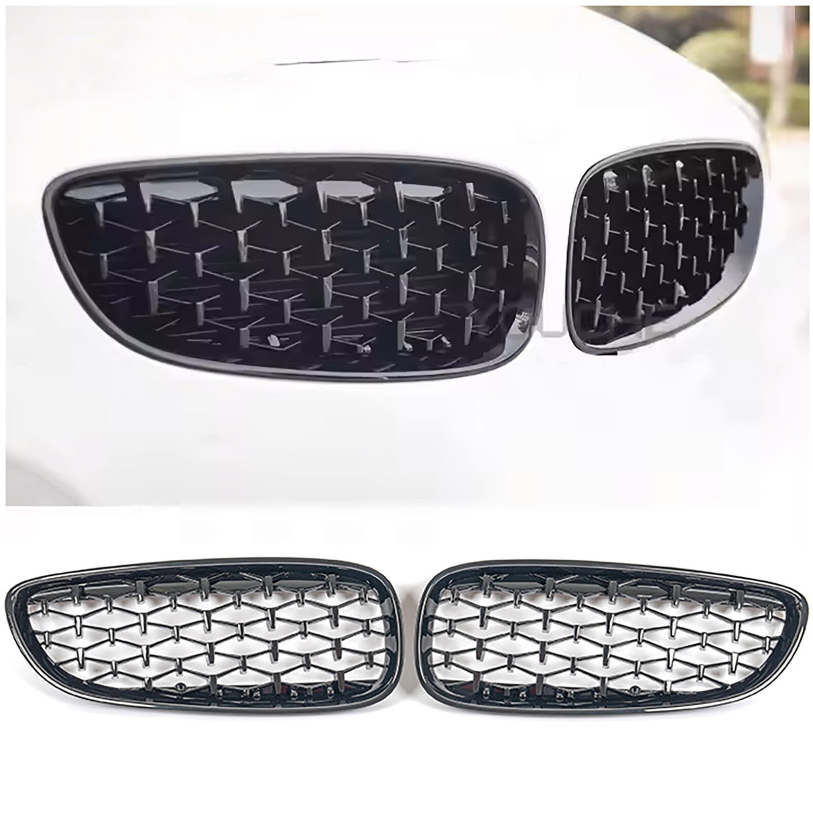 For 2009-2016 BMW E89 Z4 Front Bumper Grille Pair Gloss Black Meteor Style